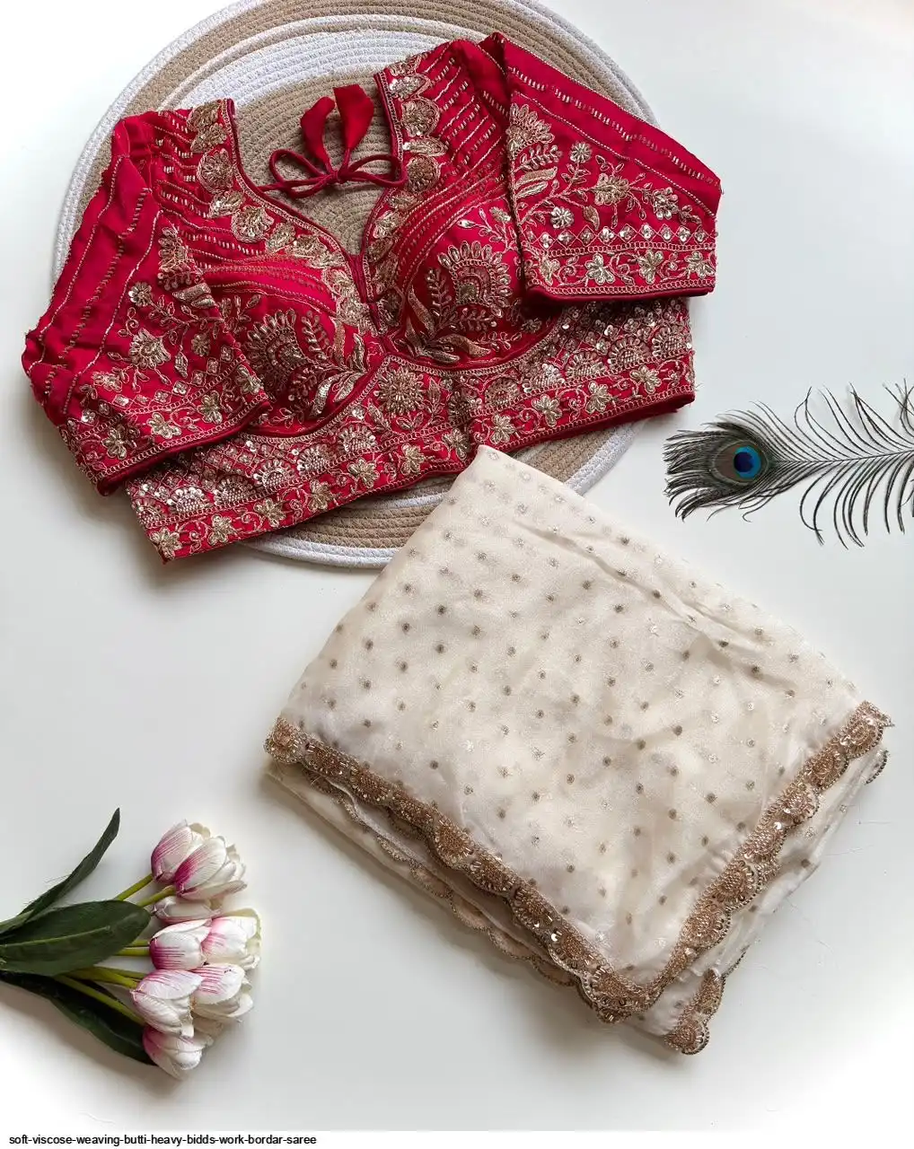 SOFT VISCOSE WEAVING BUTTI HEAVY BIDDS WORK BORDAR SAREE 2