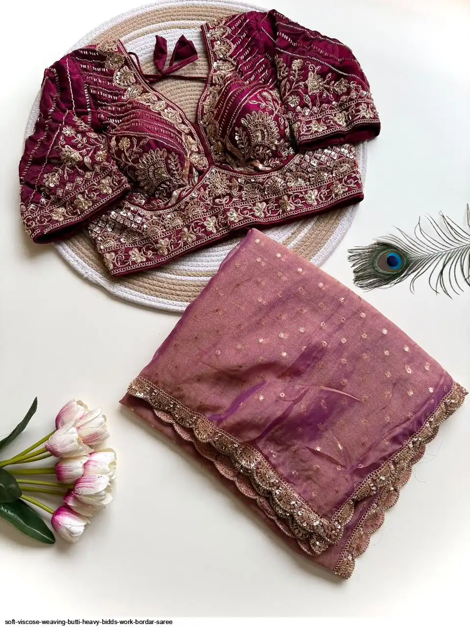 SOFT VISCOSE WEAVING BUTTI HEAVY BIDDS WORK BORDAR SAREE 3