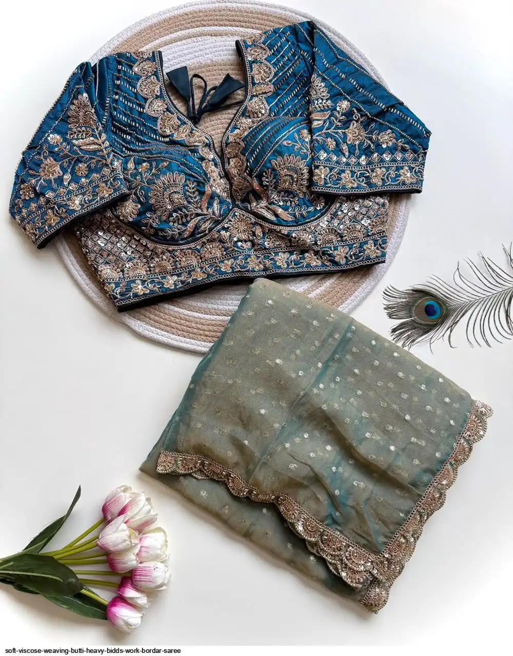 SOFT VISCOSE WEAVING BUTTI HEAVY BIDDS WORK BORDAR SAREE 4