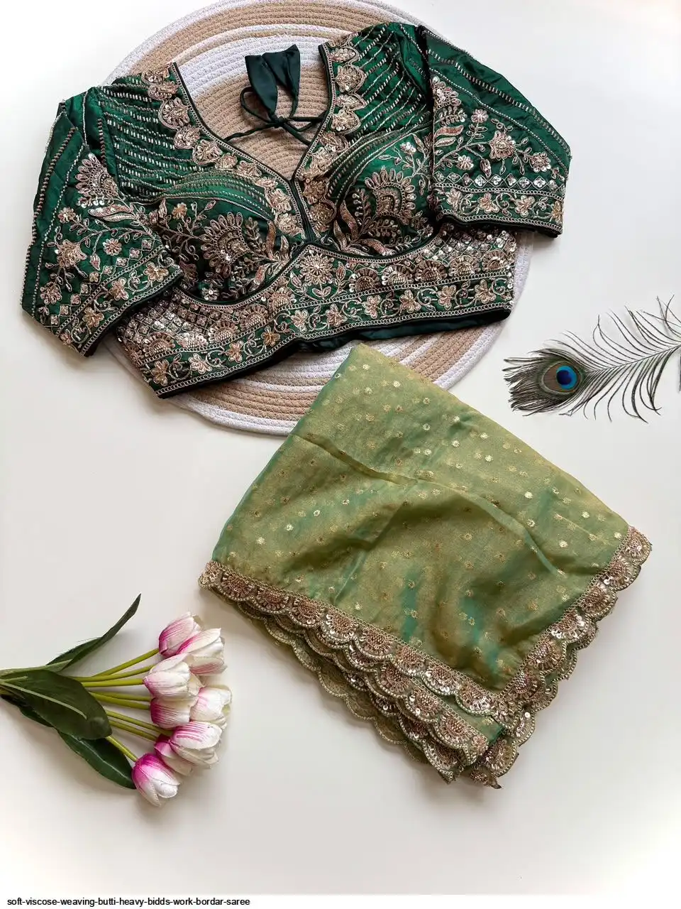 SOFT VISCOSE WEAVING BUTTI HEAVY BIDDS WORK BORDAR SAREE 6