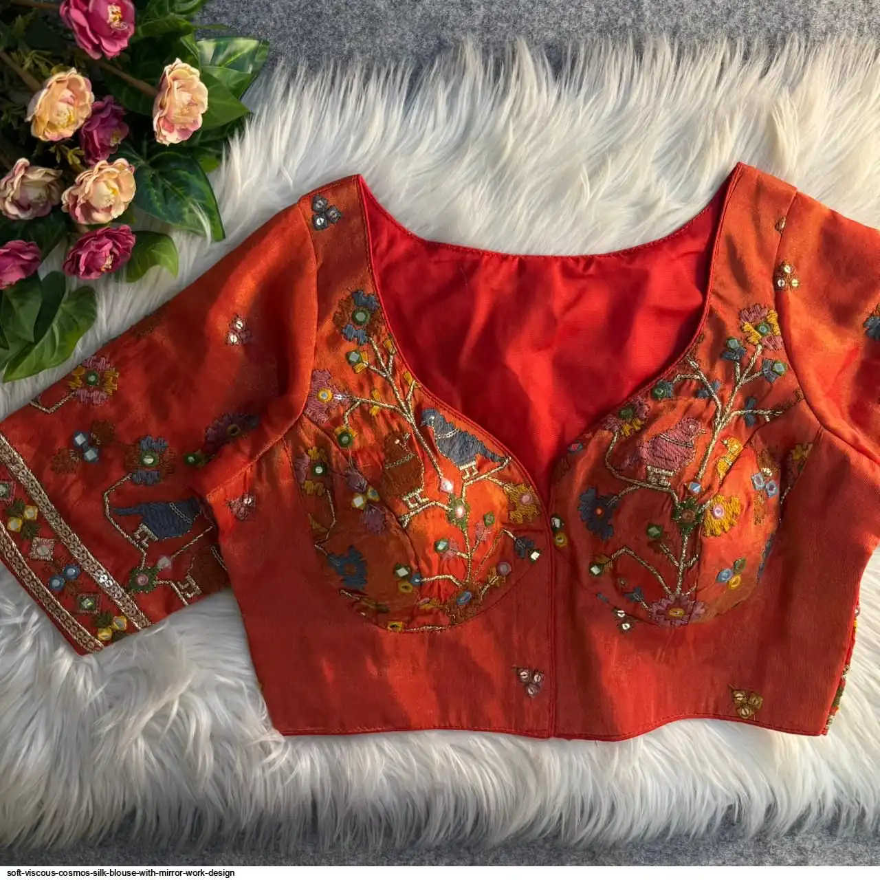SOFT VISCOUS COSMOS SILK BLOUSE WITH MIRROR WORK DESIGN E