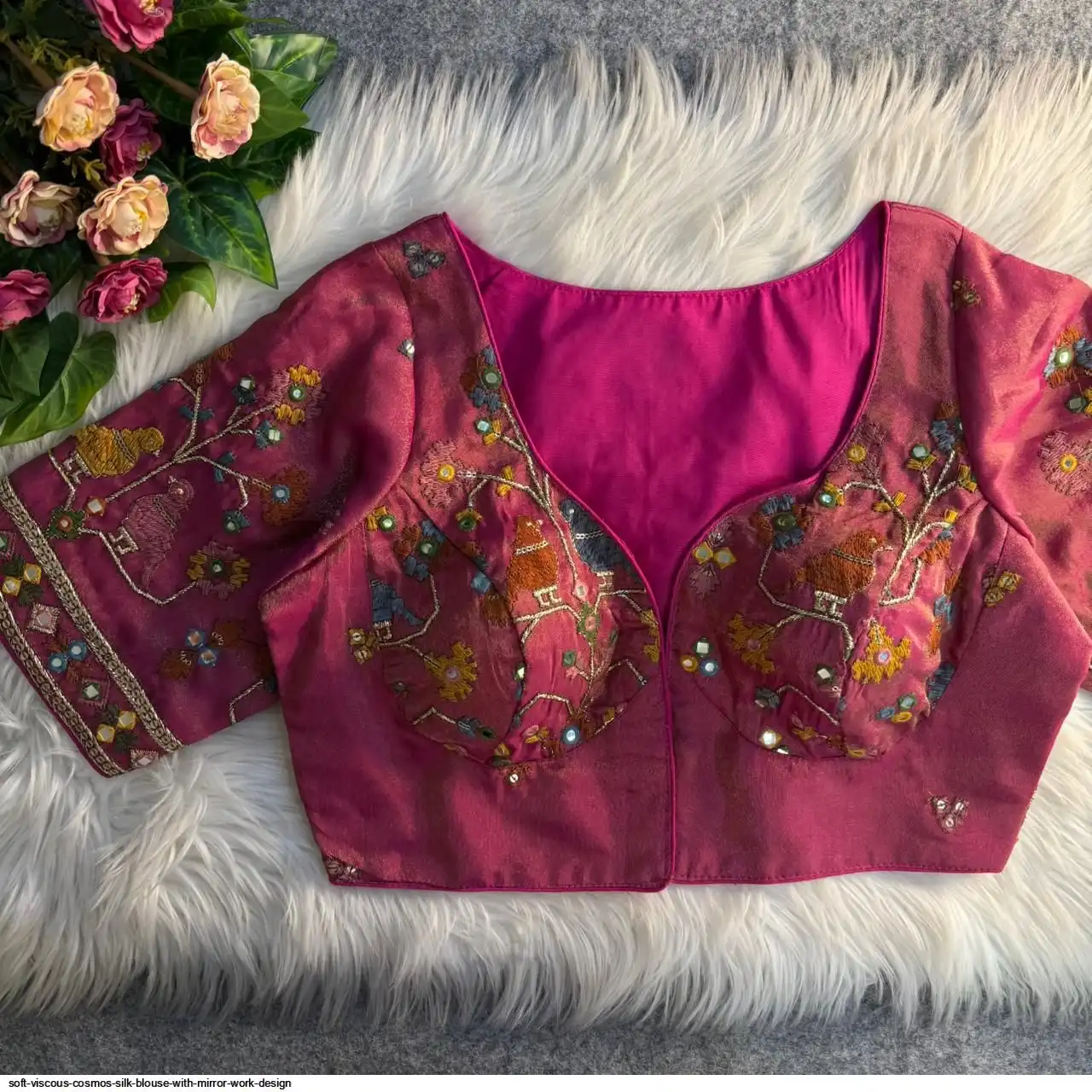 SOFT VISCOUS COSMOS SILK BLOUSE WITH MIRROR WORK DESIGN C
