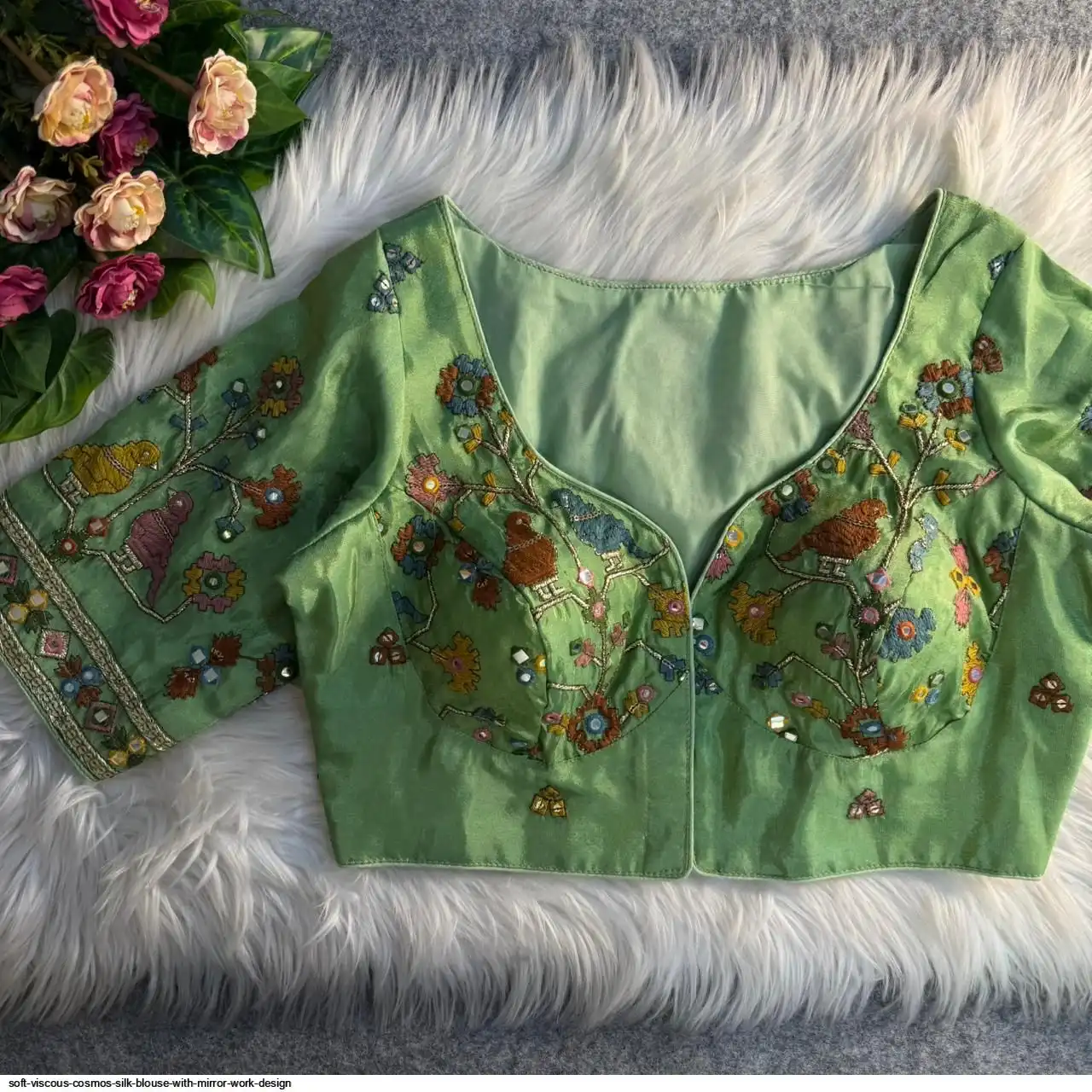 SOFT VISCOUS COSMOS SILK BLOUSE WITH MIRROR WORK DESIGN F