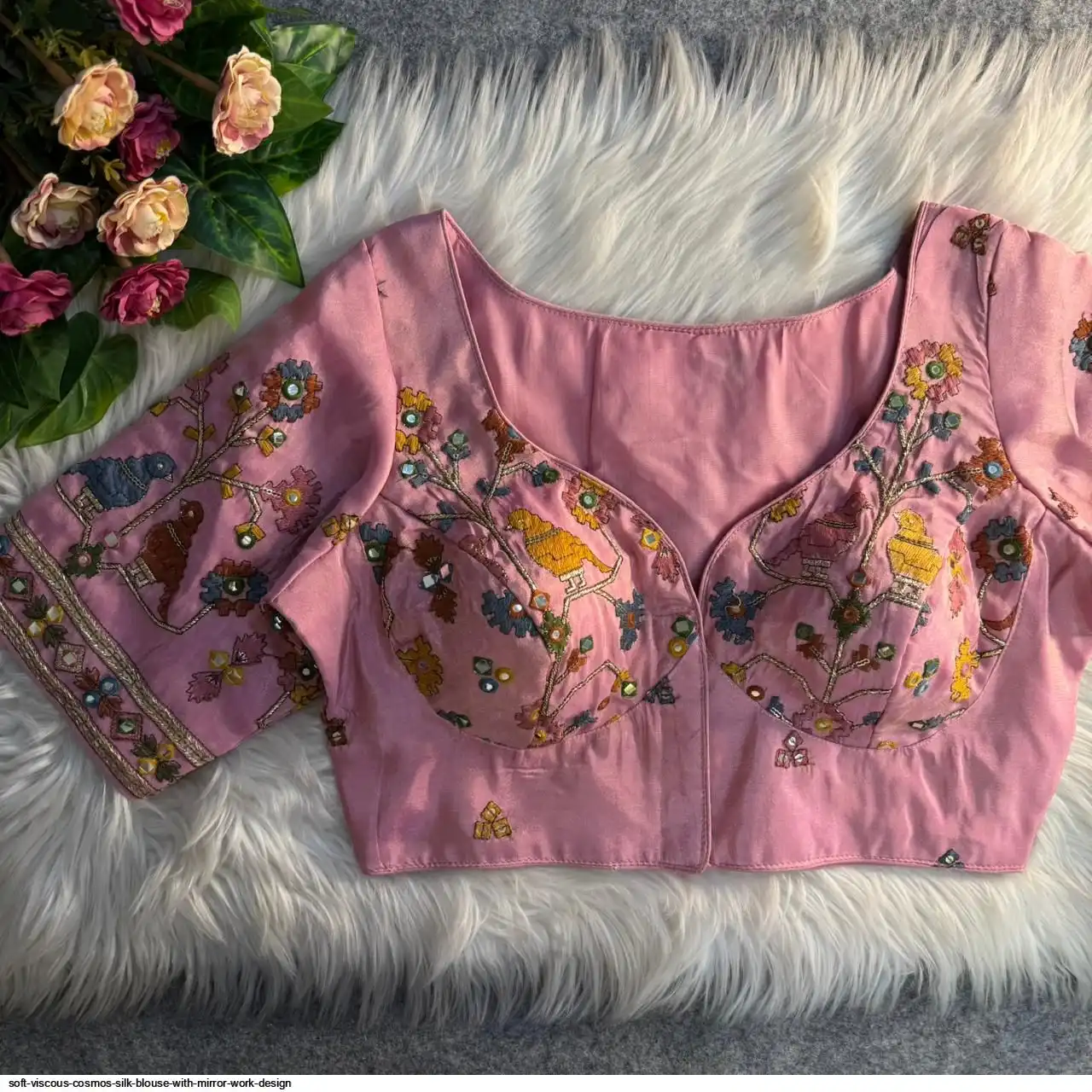 SOFT VISCOUS COSMOS SILK BLOUSE WITH MIRROR WORK DESIGN A