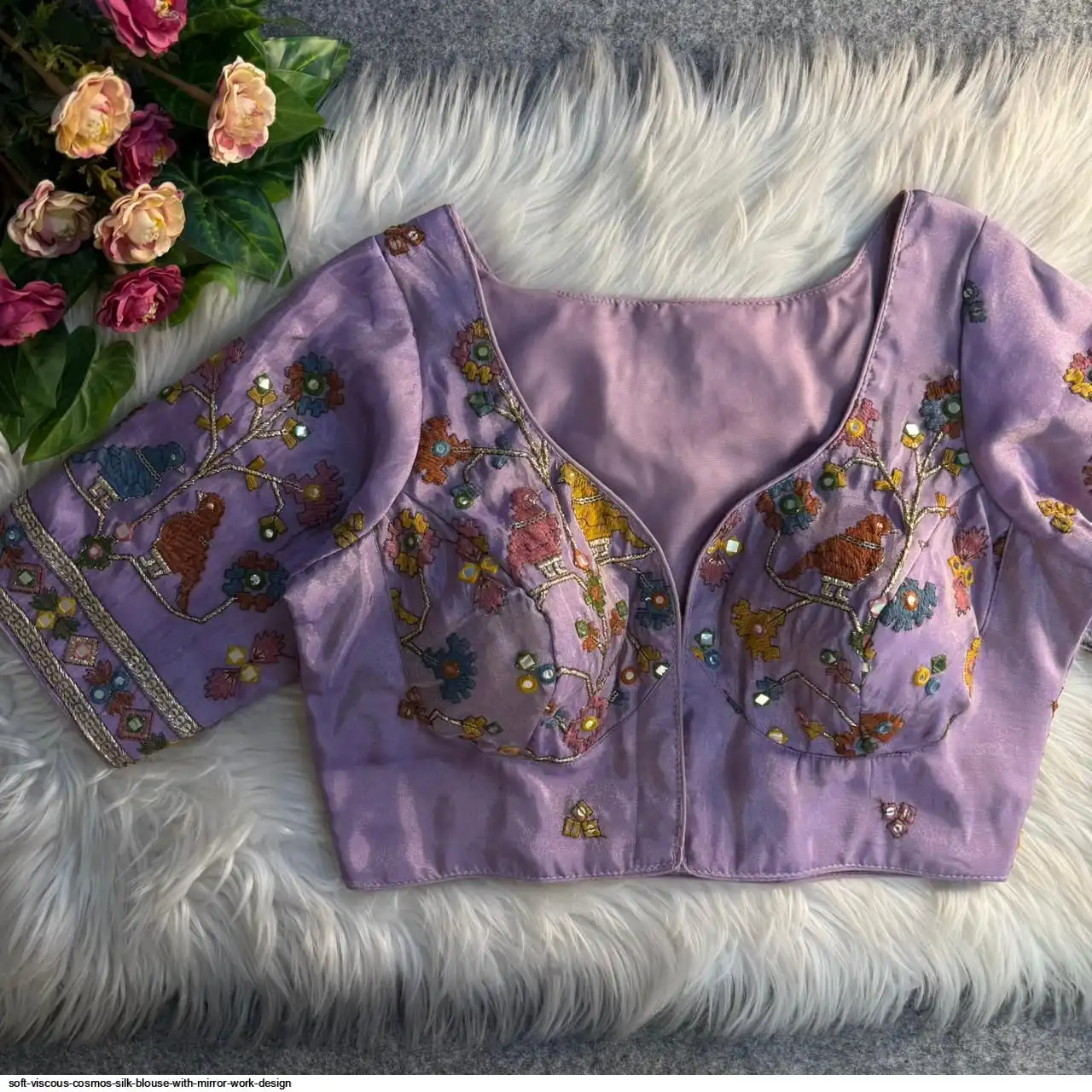 SOFT VISCOUS COSMOS SILK BLOUSE WITH MIRROR WORK DESIGN D
