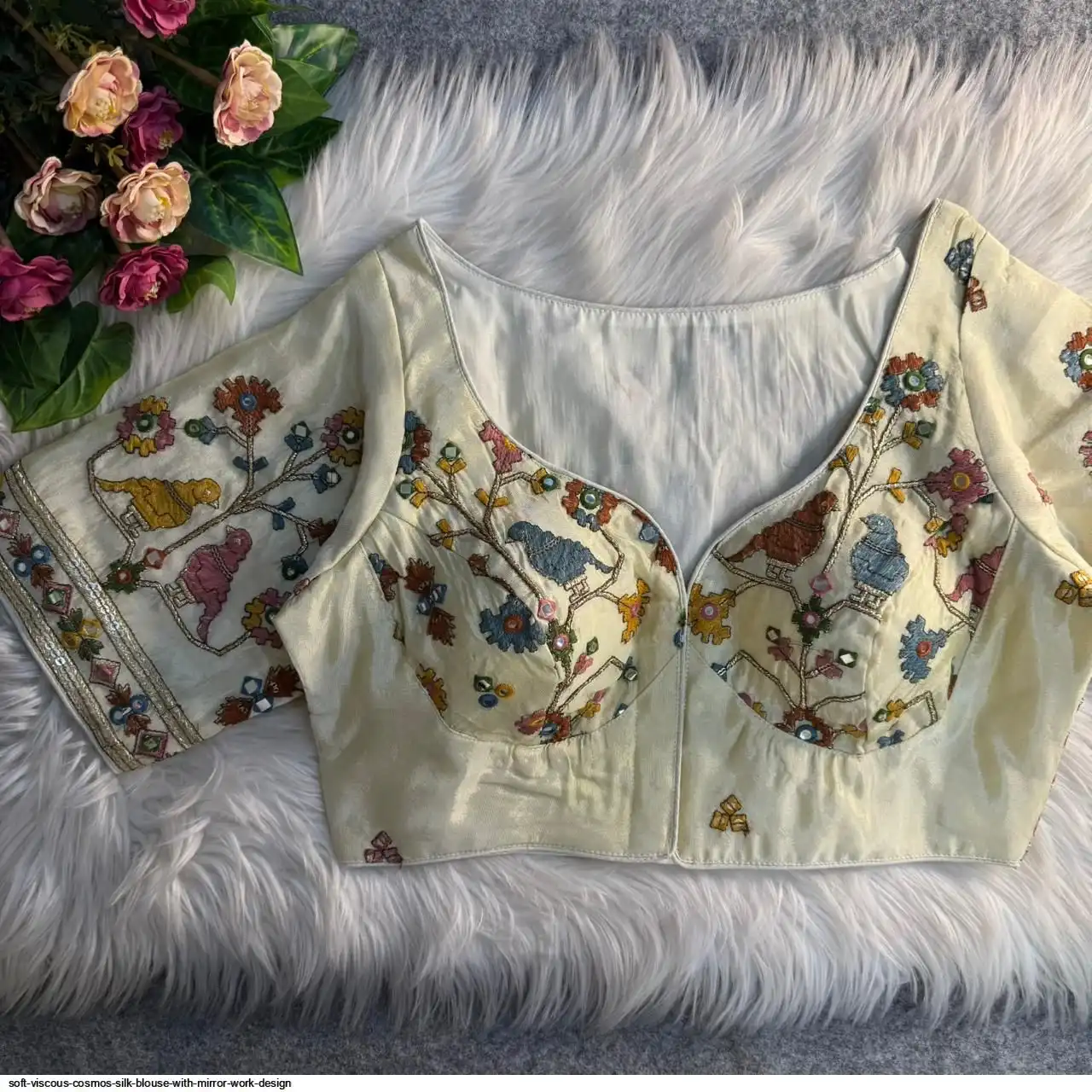 SOFT VISCOUS COSMOS SILK BLOUSE WITH MIRROR WORK DESIGN B