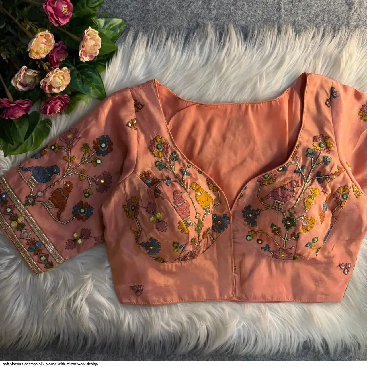 SOFT VISCOUS COSMOS SILK BLOUSE WITH MIRROR WORK DESIGN L