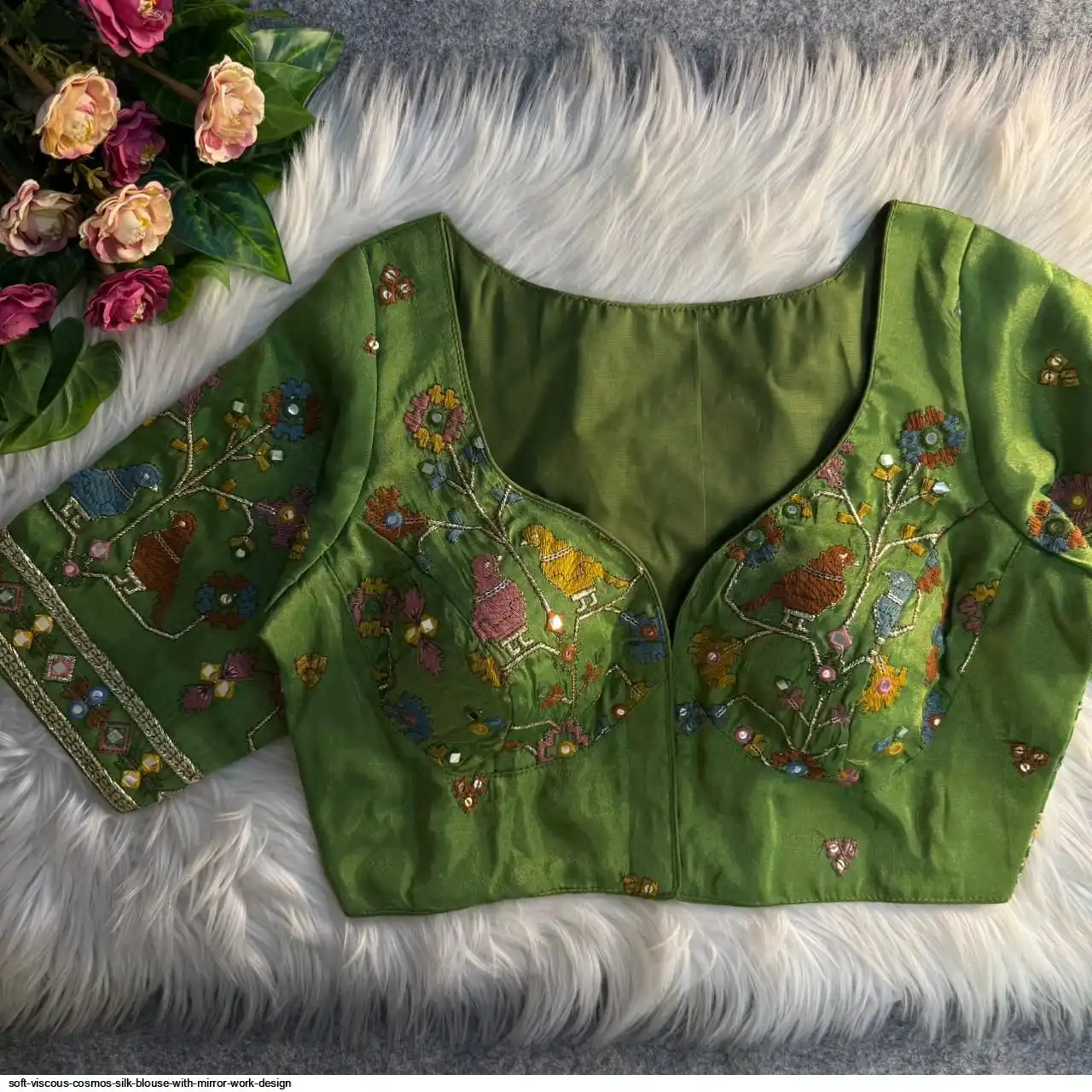 SOFT VISCOUS COSMOS SILK BLOUSE WITH MIRROR WORK DESIGN J