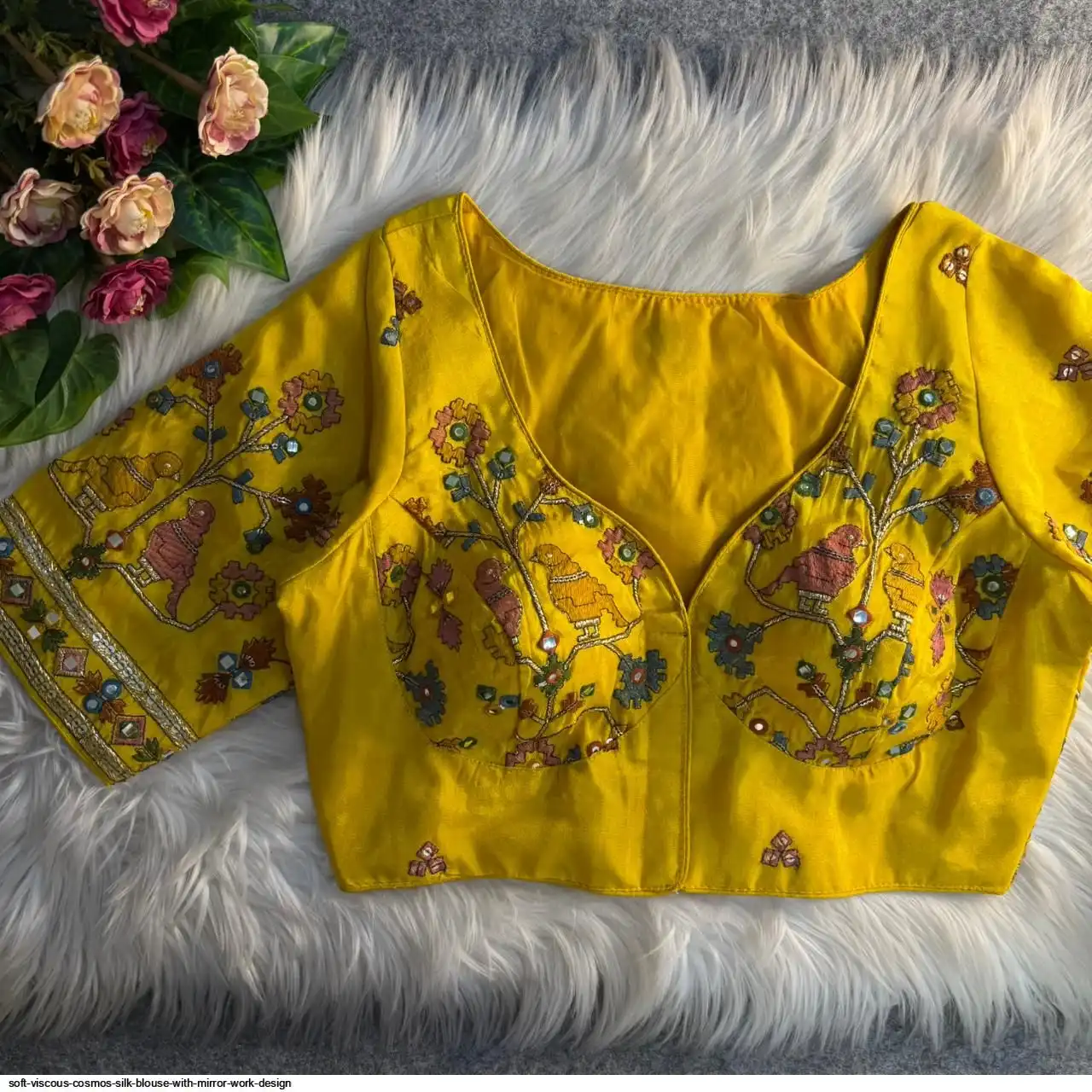 SOFT VISCOUS COSMOS SILK BLOUSE WITH MIRROR WORK DESIGN I