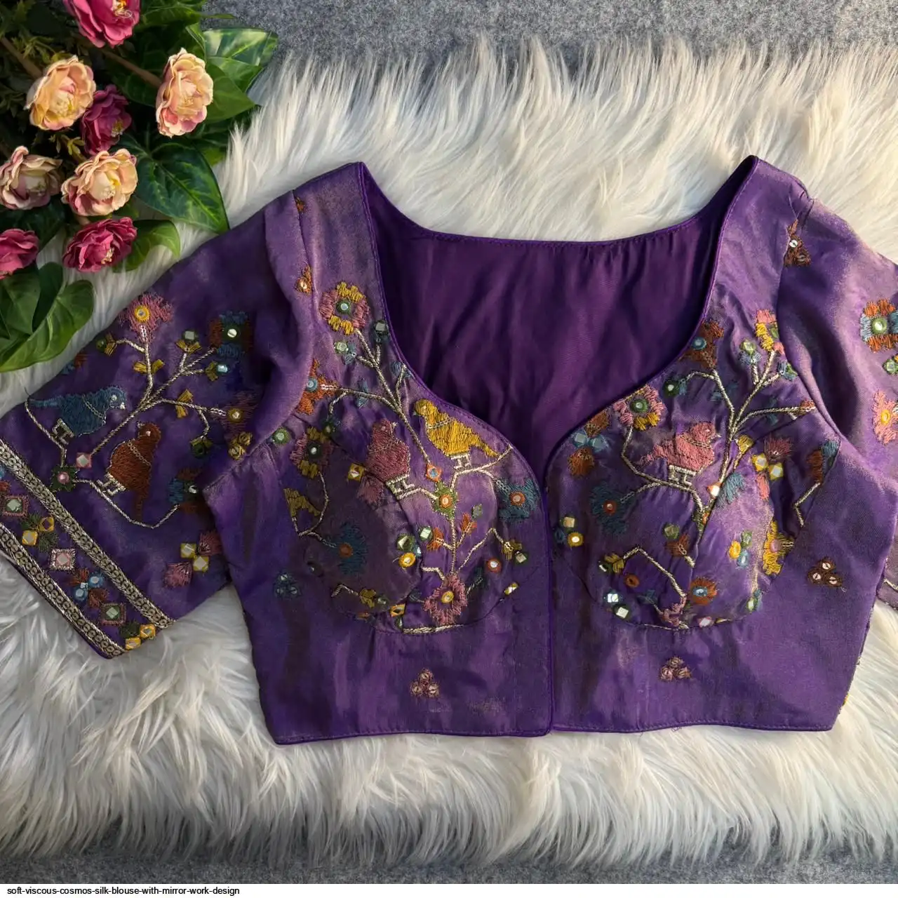 SOFT VISCOUS COSMOS SILK BLOUSE WITH MIRROR WORK DESIGN H