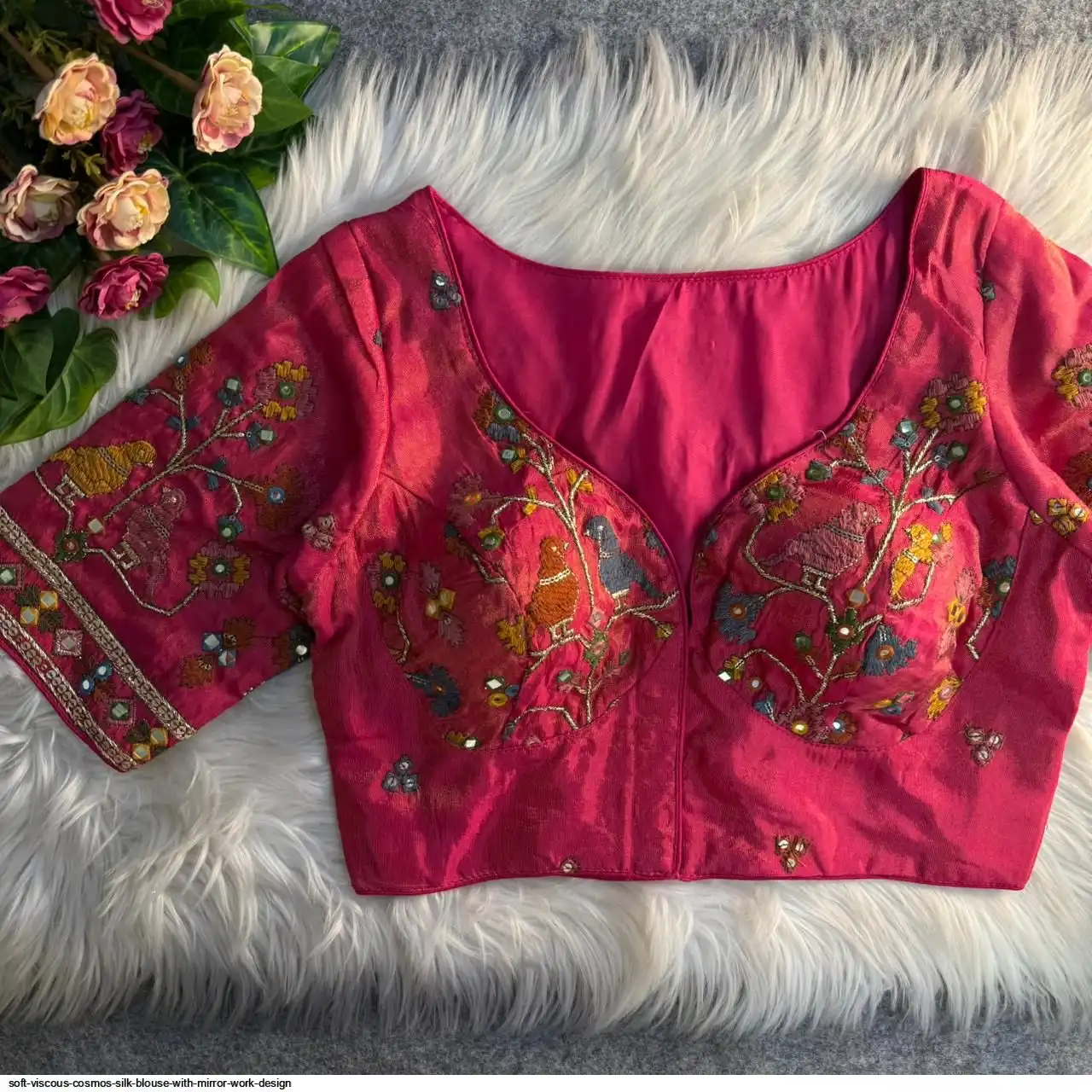 SOFT VISCOUS COSMOS SILK BLOUSE WITH MIRROR WORK DESIGN G
