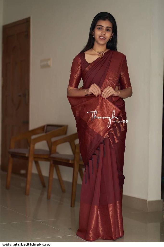 SOLID CHART SILK SOFT LICHI SILK SAREE B