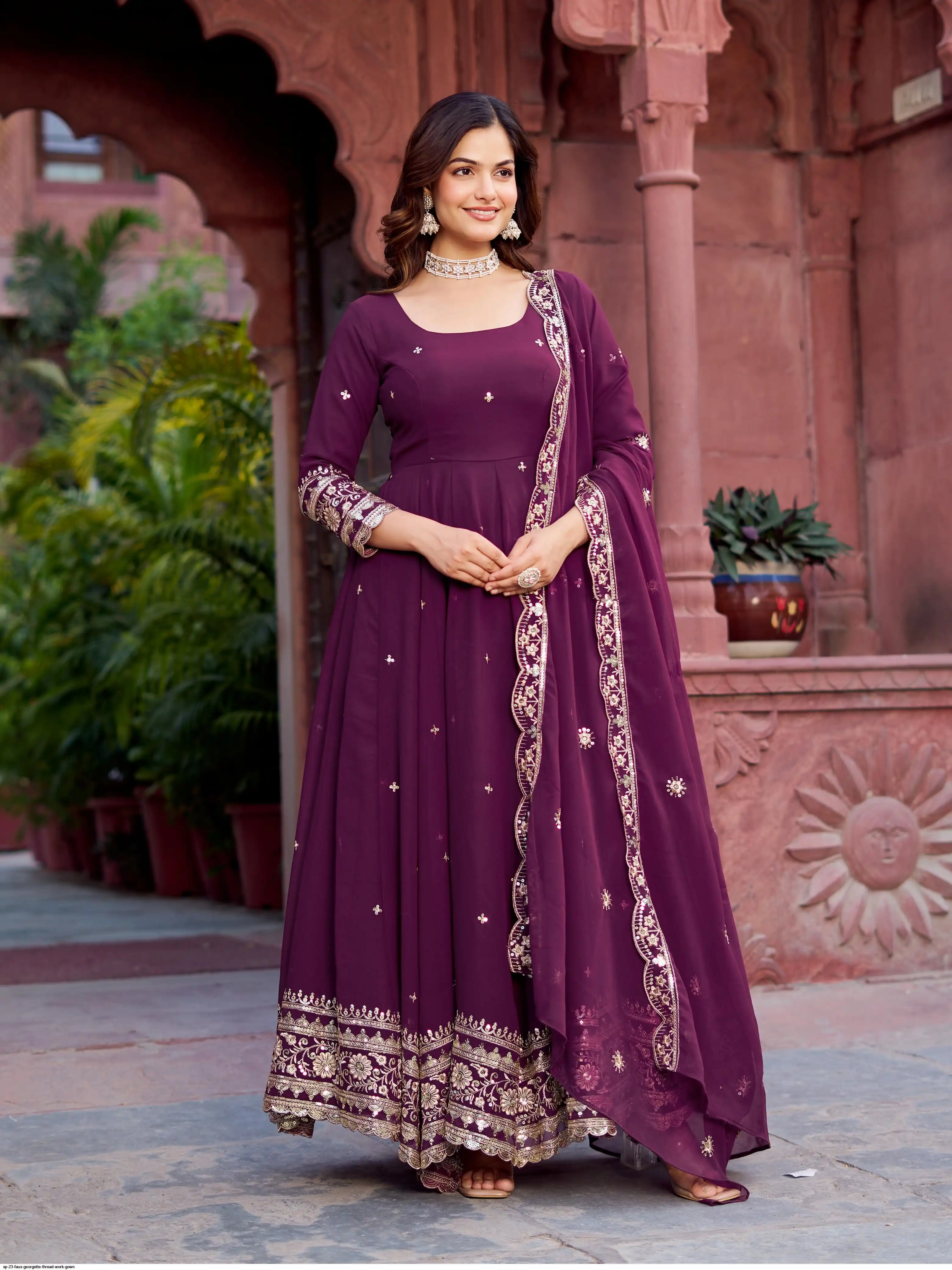 SP 23 FAUX GEORGETTE THREAD WORK GOWN A