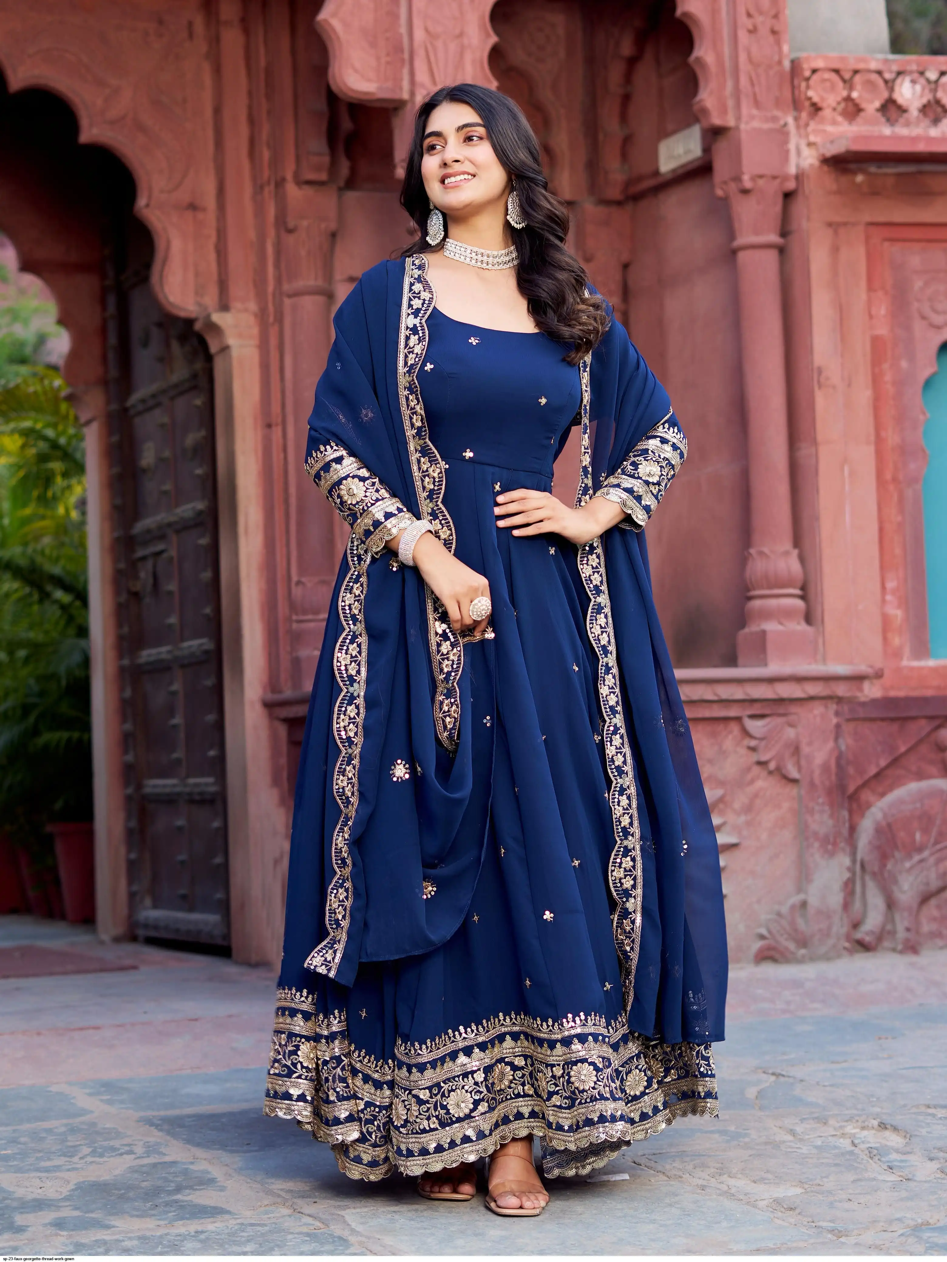 SP 23 FAUX GEORGETTE THREAD WORK GOWN B