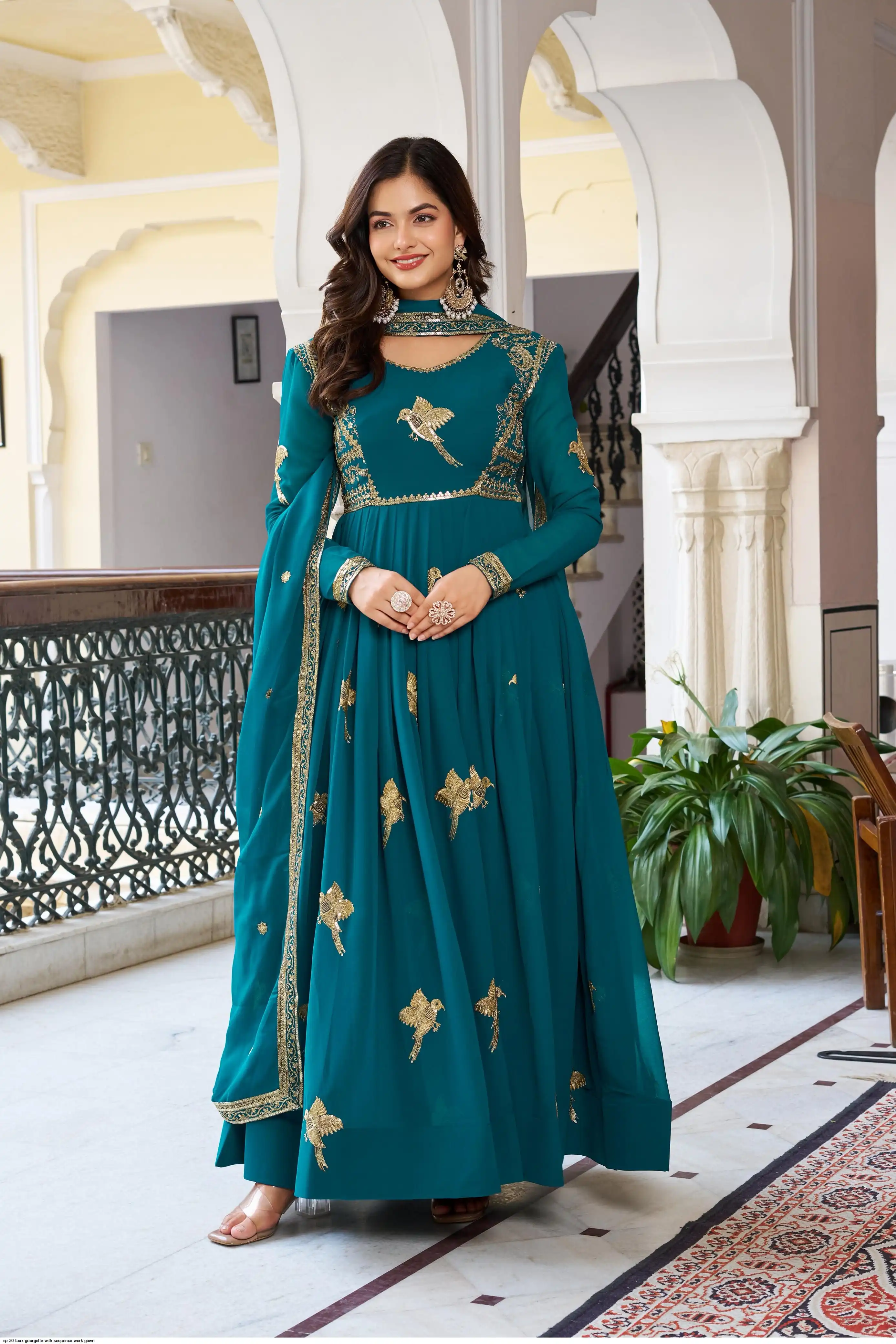 SP 30 FAUX GEORGETTE WITH SEQUENCE WORK GOWN A