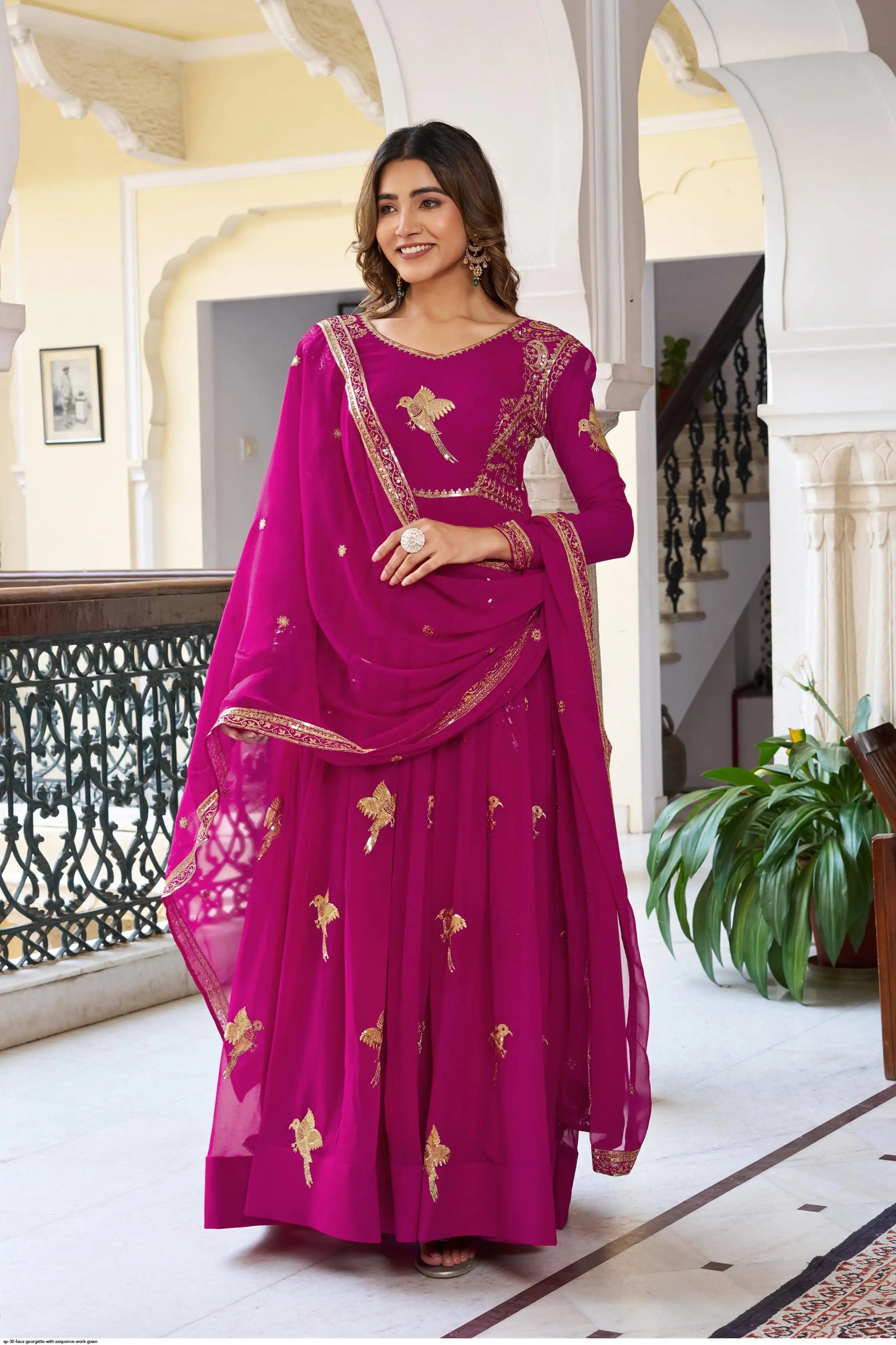 SP 30 FAUX GEORGETTE WITH SEQUENCE WORK GOWN B