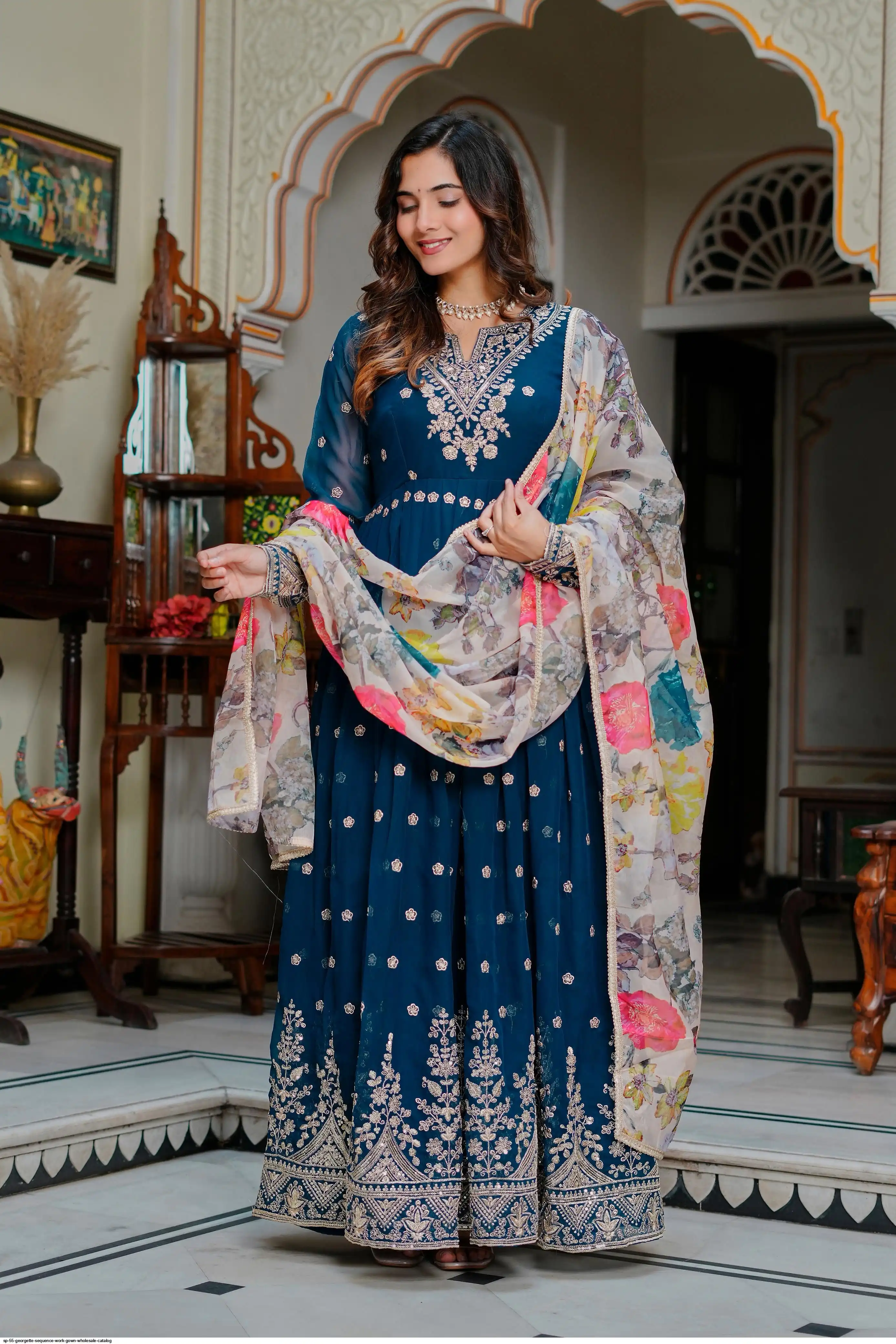 SP 55 GEORGETTE SEQUENCE WORK GOWN WHOLESALE CATALOG A
