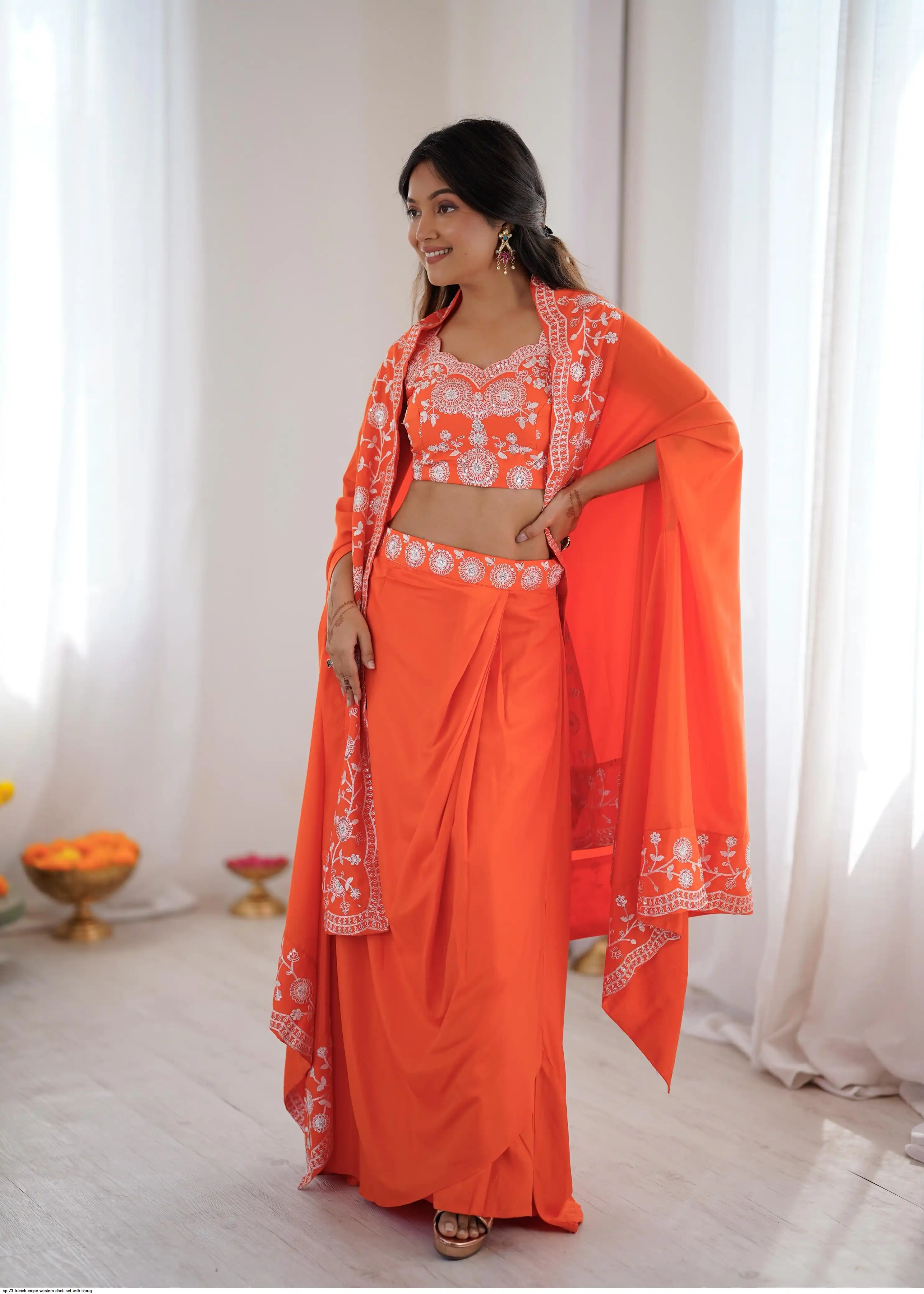 SP 73 FRENCH CREPE WESTERN DHOTI SET WITH SHRUG B