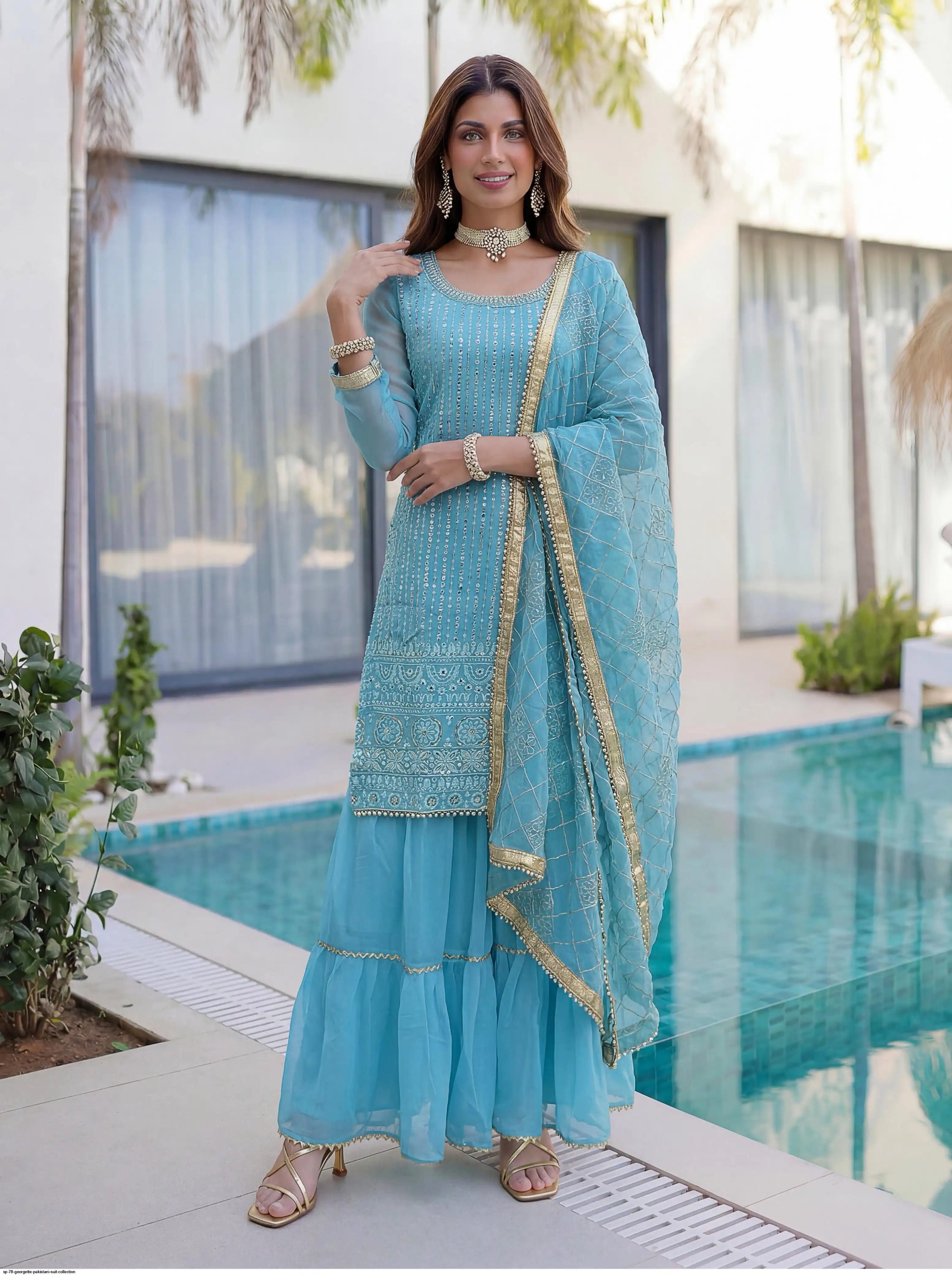 black and blue dress amazon Peacock Blue Color Georgette Unstitched Pakistani Salwar Kameez Suit –  fashionnaari