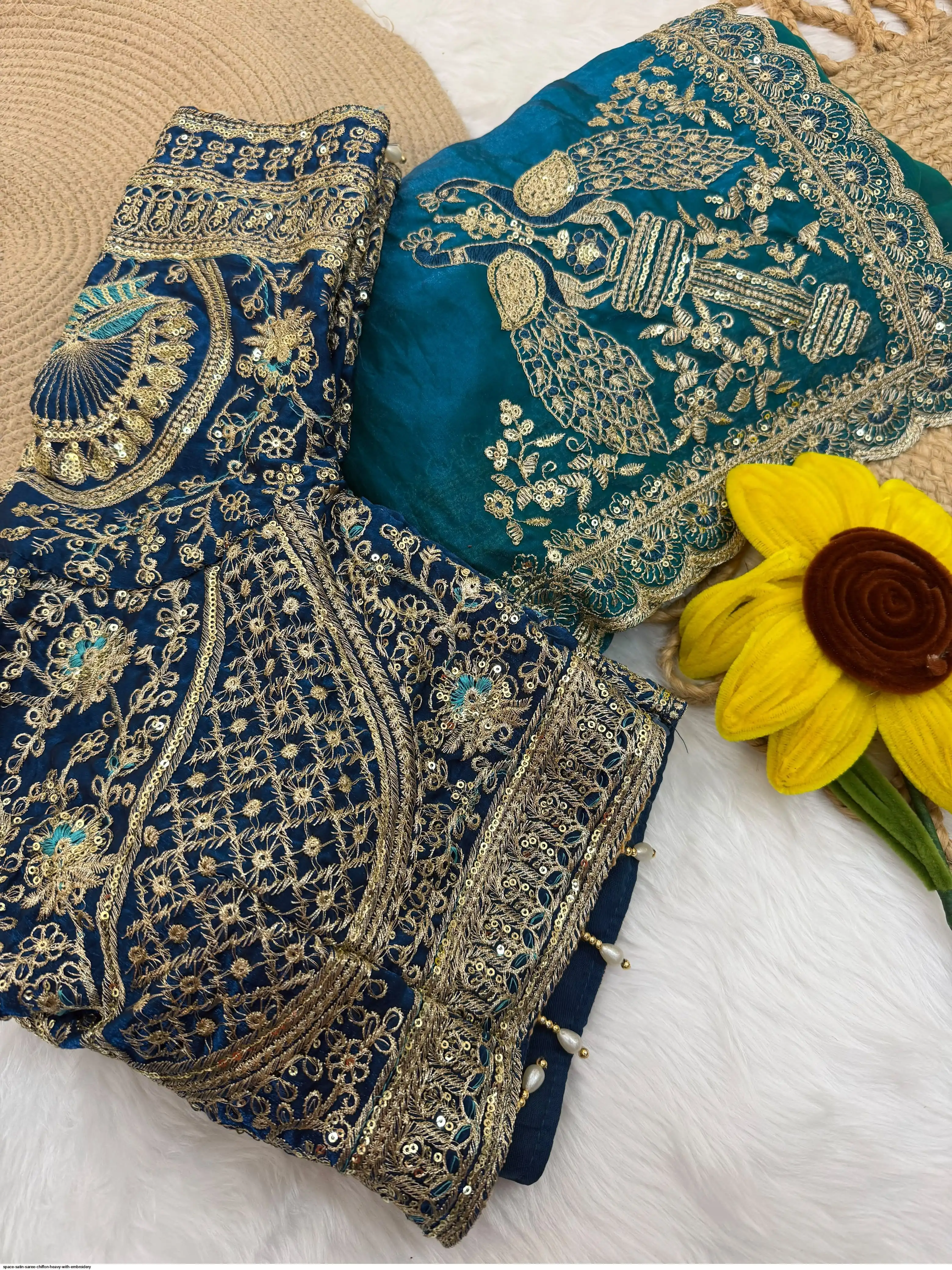 SPACE SATIN SAREE CHIFFON HEAVY WITH EMBROIDERY 5