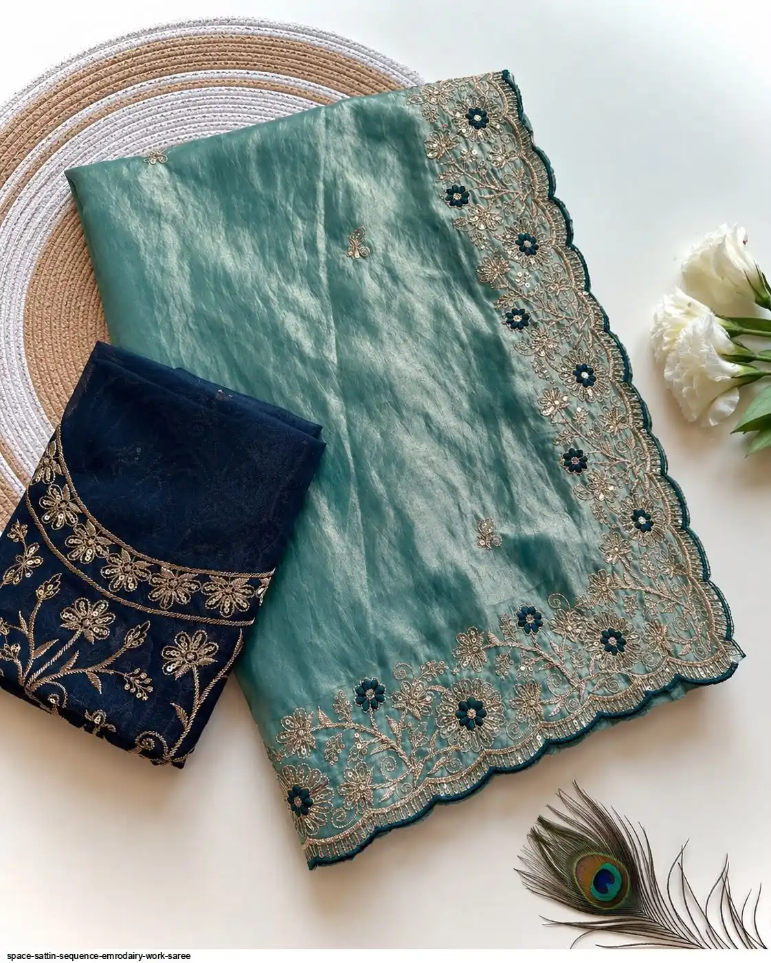SPACE SATTIN SEQUENCE EMRODAIRY WORK SAREE 1