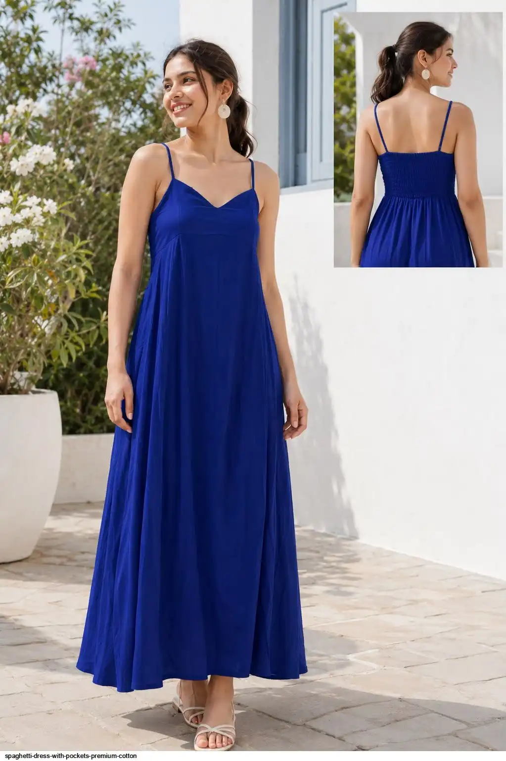 SPAGHETTI DRESS WITH POCKETS PREMIUM COTTON B