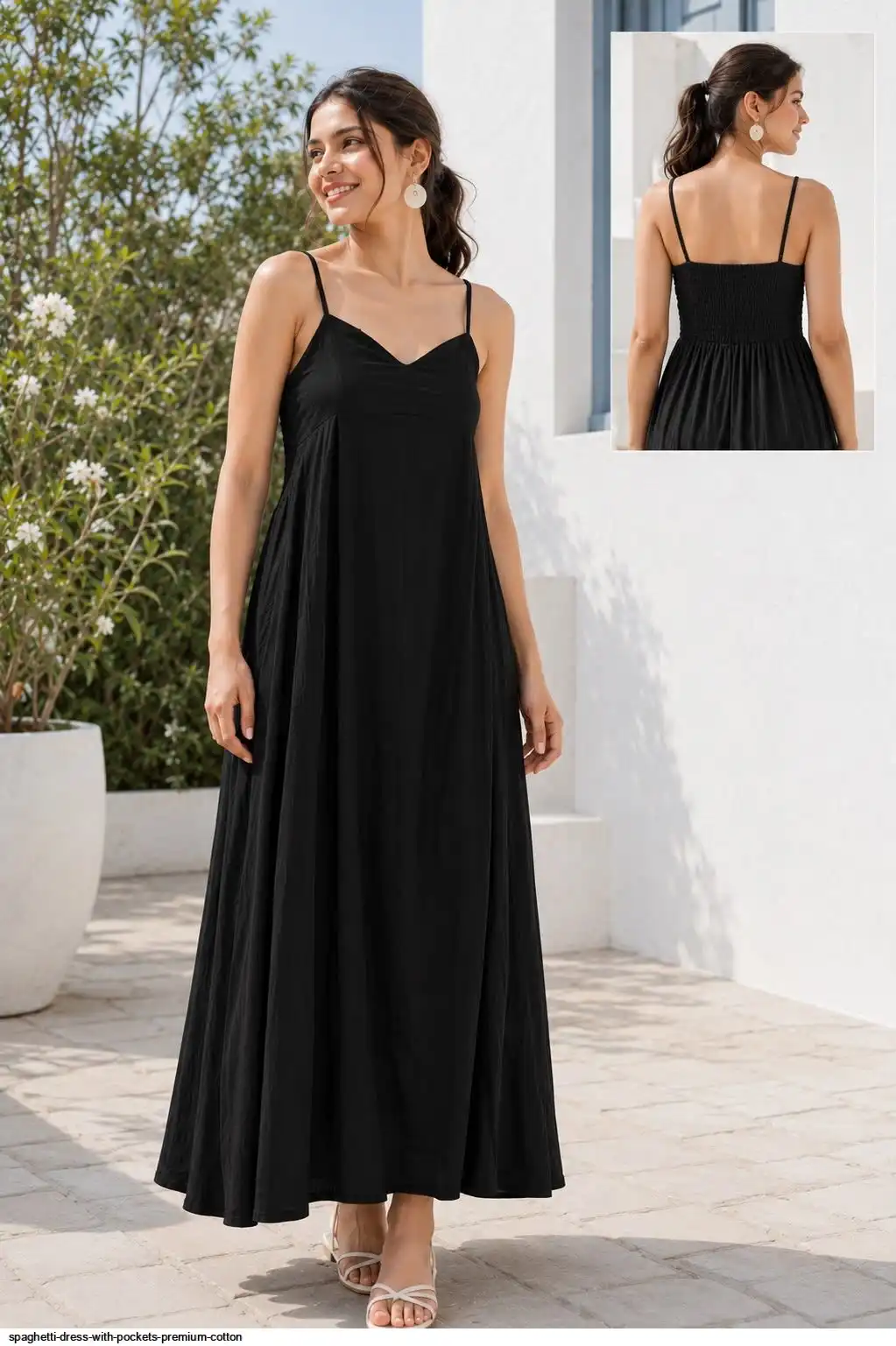SPAGHETTI DRESS WITH POCKETS PREMIUM COTTON A