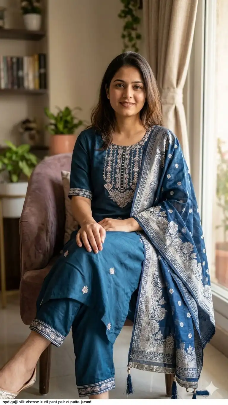 SPD GAJJI SILK VISCOSE KURTI PANT PAIR DUPATTA JACARD B