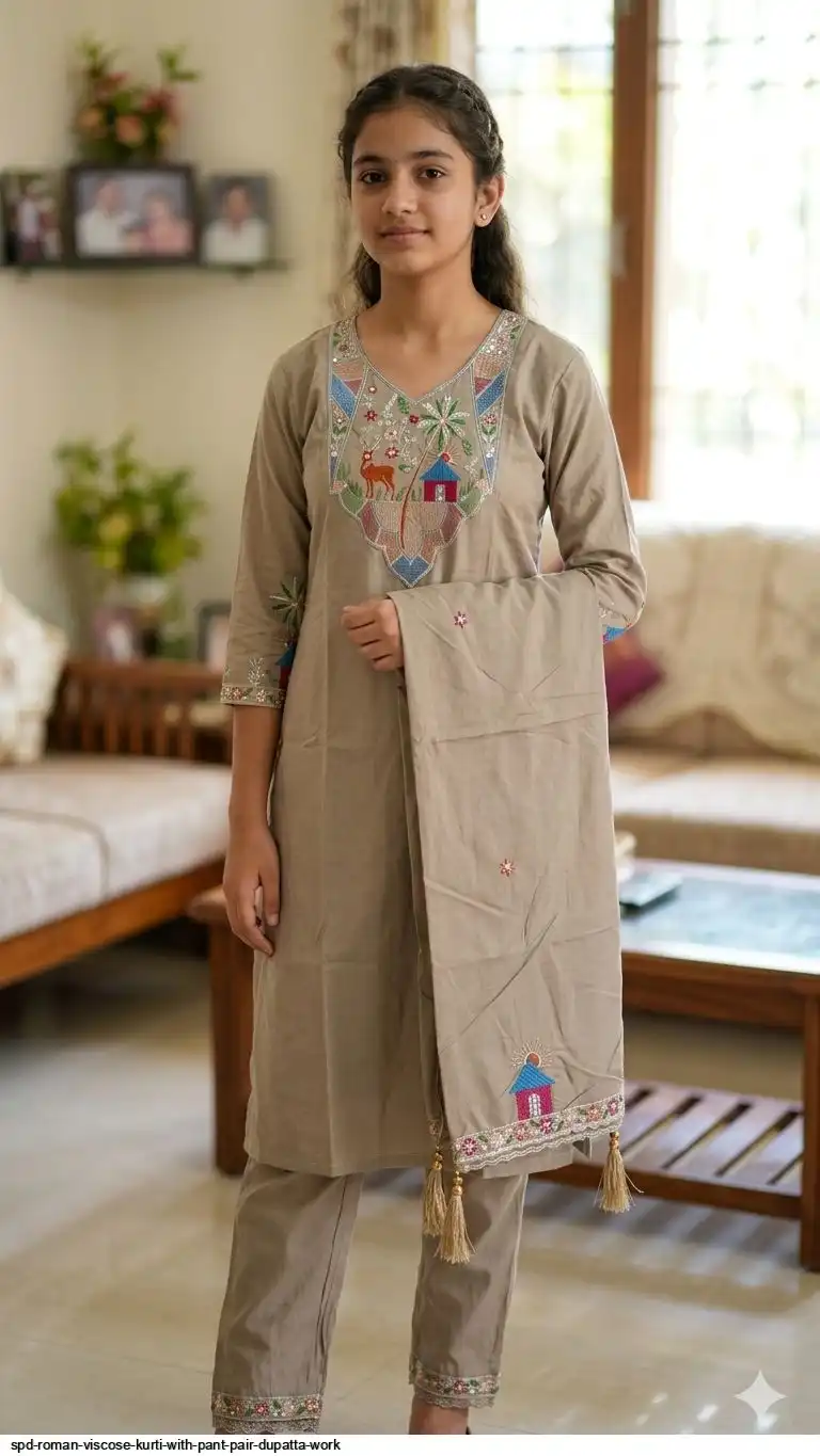 SPD ROMAN VISCOSE KURTI WITH PANT PAIR DUPATTA WORK B