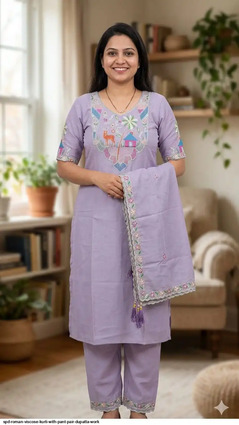 SPD ROMAN VISCOSE KURTI WITH PANT PAIR DUPATTA WORK C