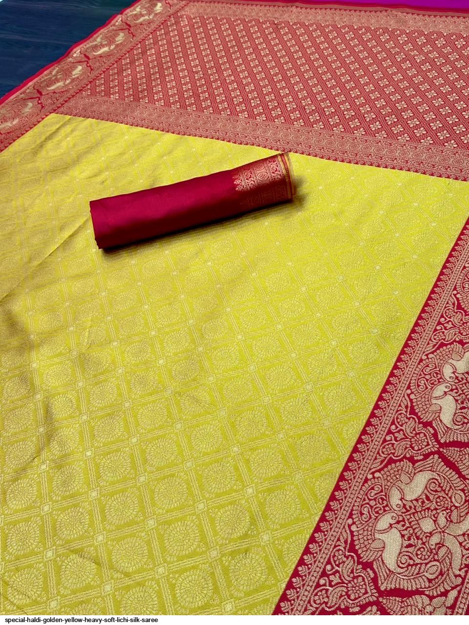 SPECIAL HALDI GOLDEN YELLOW HEAVY SOFT LICHI SILK SAREE