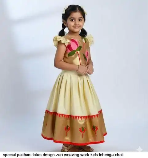 SPECIAL PAITHANI LOTUS DESIGN ZARI WEAVING WORK KIDS LEHENGA CHOLI D