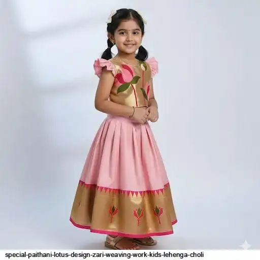 SPECIAL PAITHANI LOTUS DESIGN ZARI WEAVING WORK KIDS LEHENGA CHOLI C