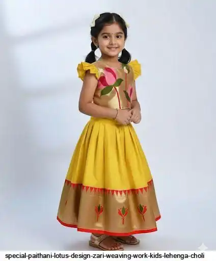 SPECIAL PAITHANI LOTUS DESIGN ZARI WEAVING WORK KIDS LEHENGA CHOLI A