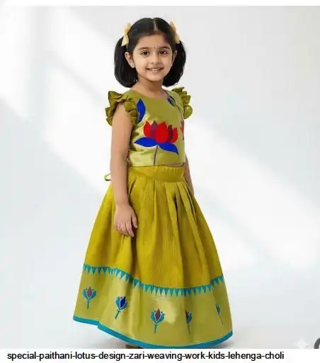 SPECIAL PAITHANI LOTUS DESIGN ZARI WEAVING WORK KIDS LEHENGA CHOLI B