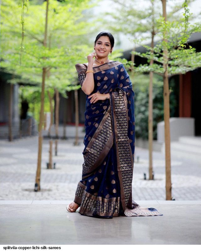SPLITVILA COPPER LICHI SILK SAREES