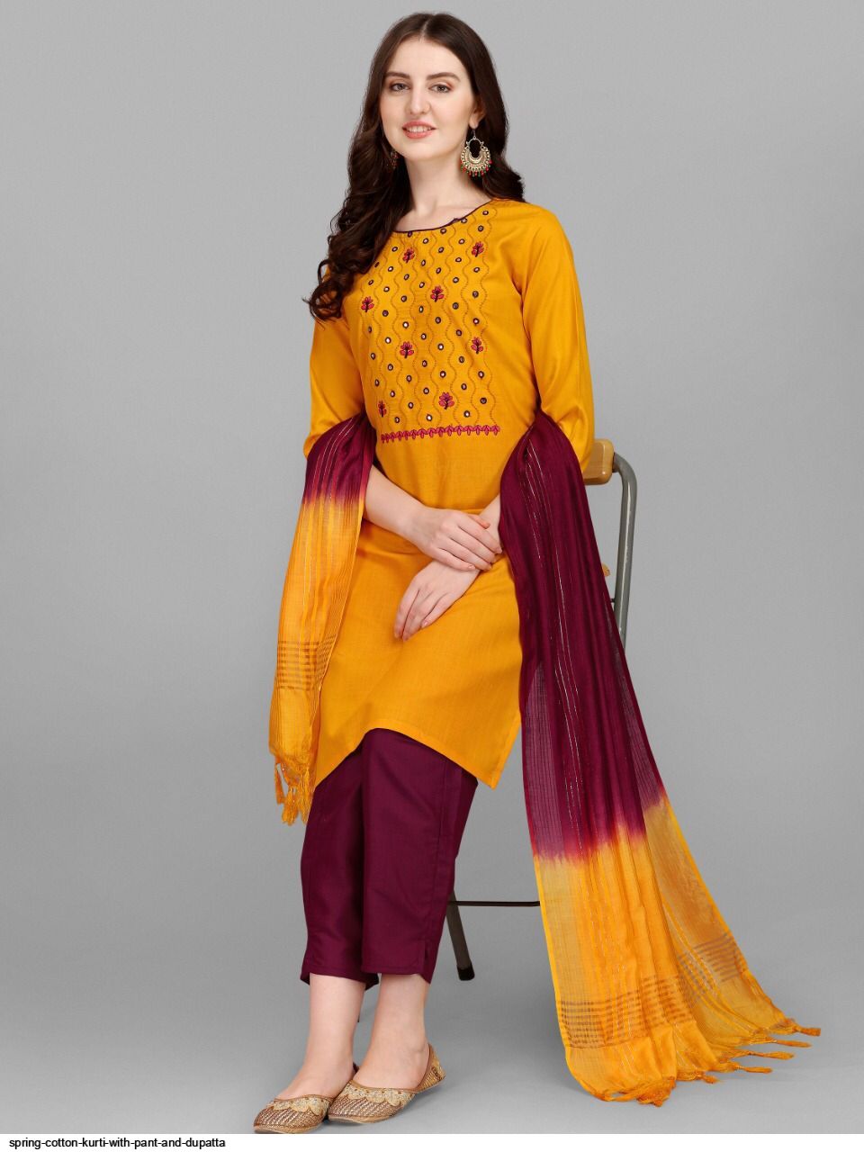 SPRING COTTON kurti with pant and dupatta