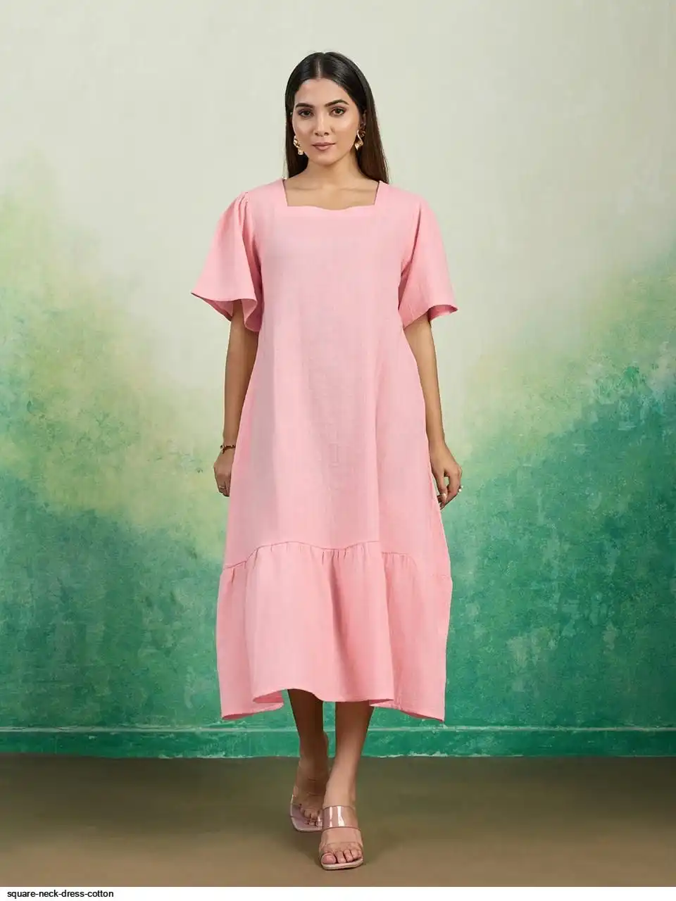 SQUARE NECK DRESS COTTON B