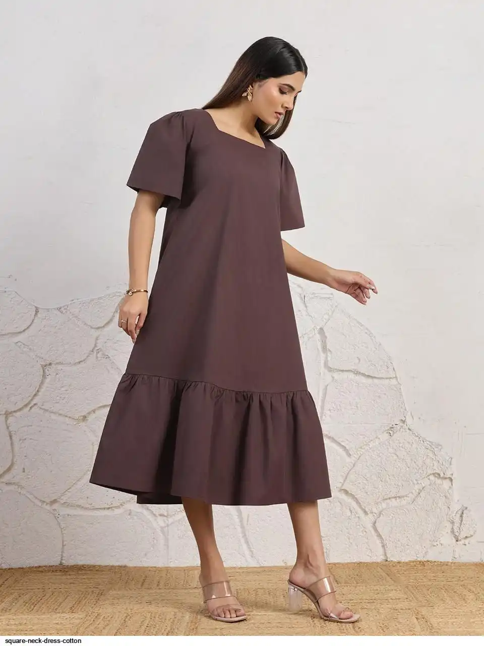 SQUARE NECK DRESS COTTON C