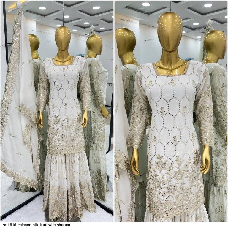 SR 1616 CHINNON SILK KURTI WITH SHARARA H