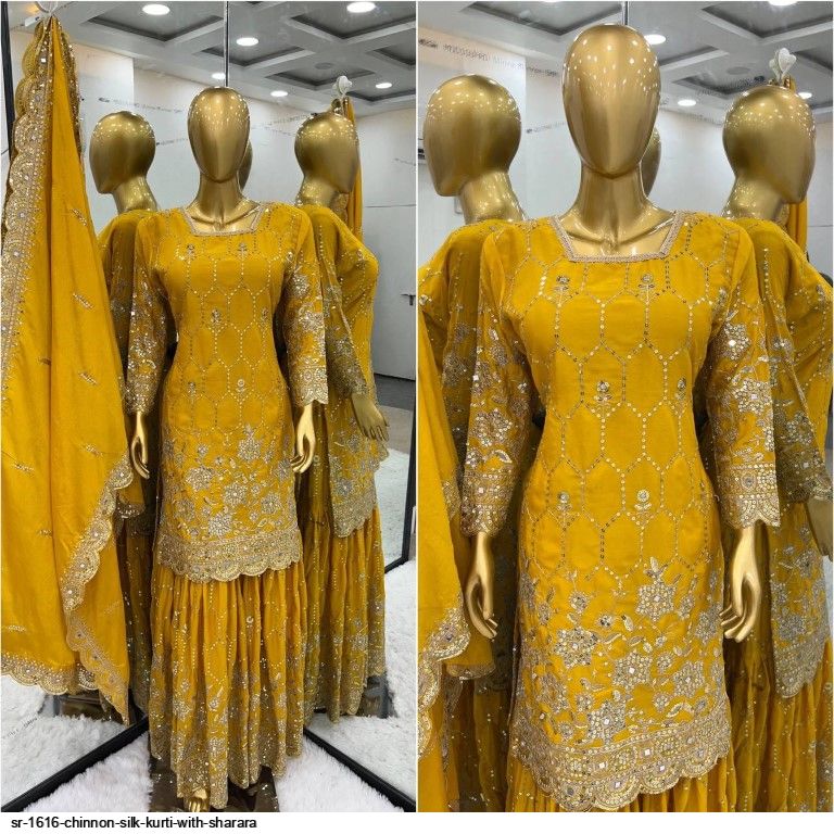 SR 1616 CHINNON SILK KURTI WITH SHARARA D