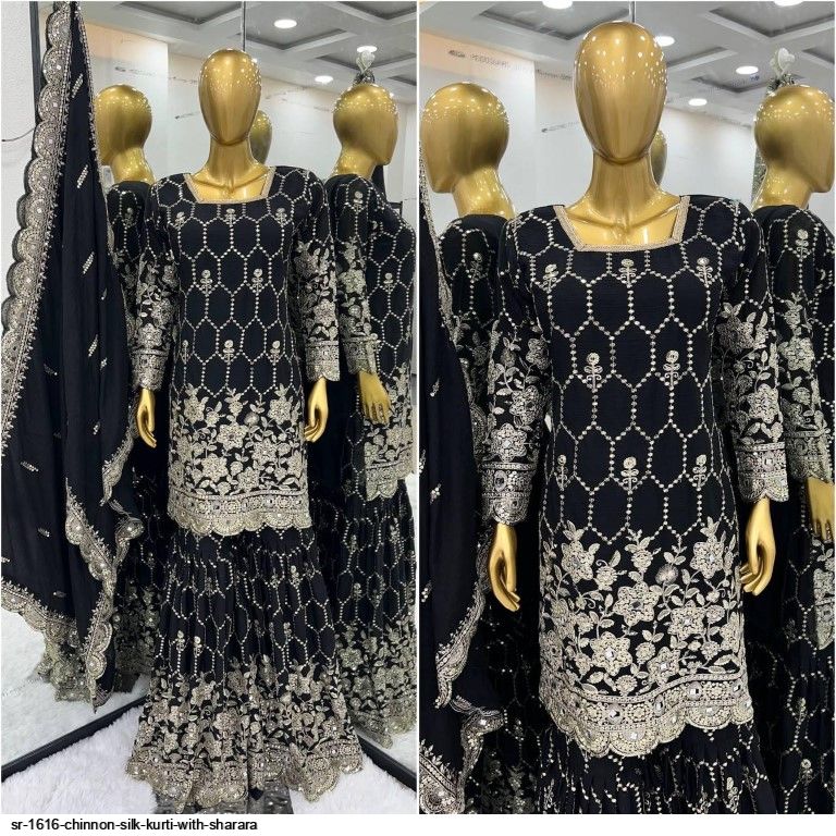 SR 1616 CHINNON SILK KURTI WITH SHARARA G