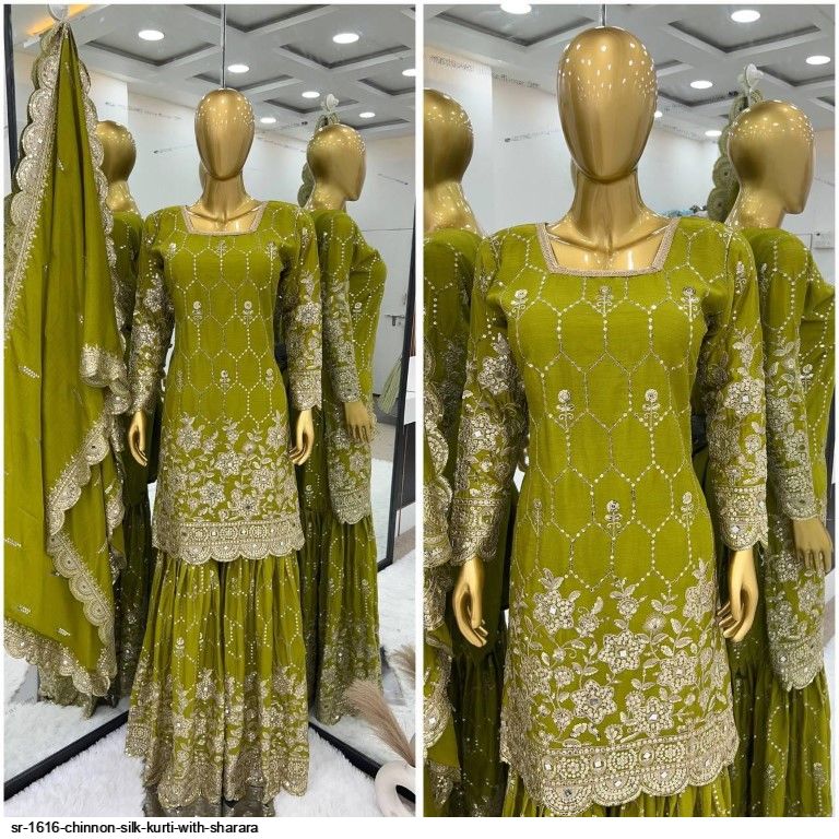 SR 1616 CHINNON SILK KURTI WITH SHARARA E