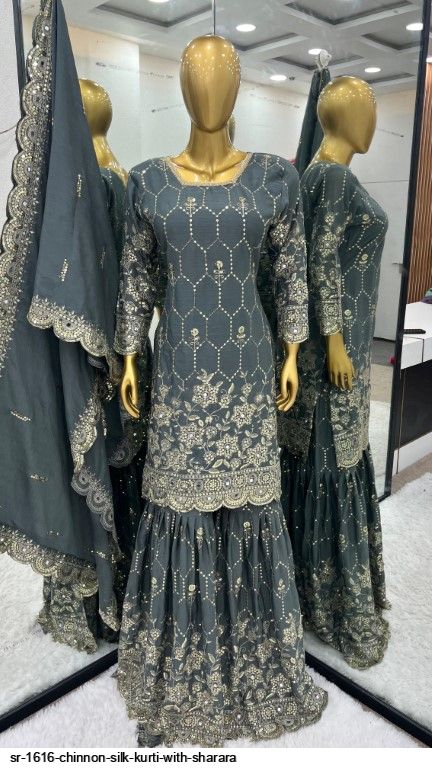 SR 1616 CHINNON SILK KURTI WITH SHARARA B