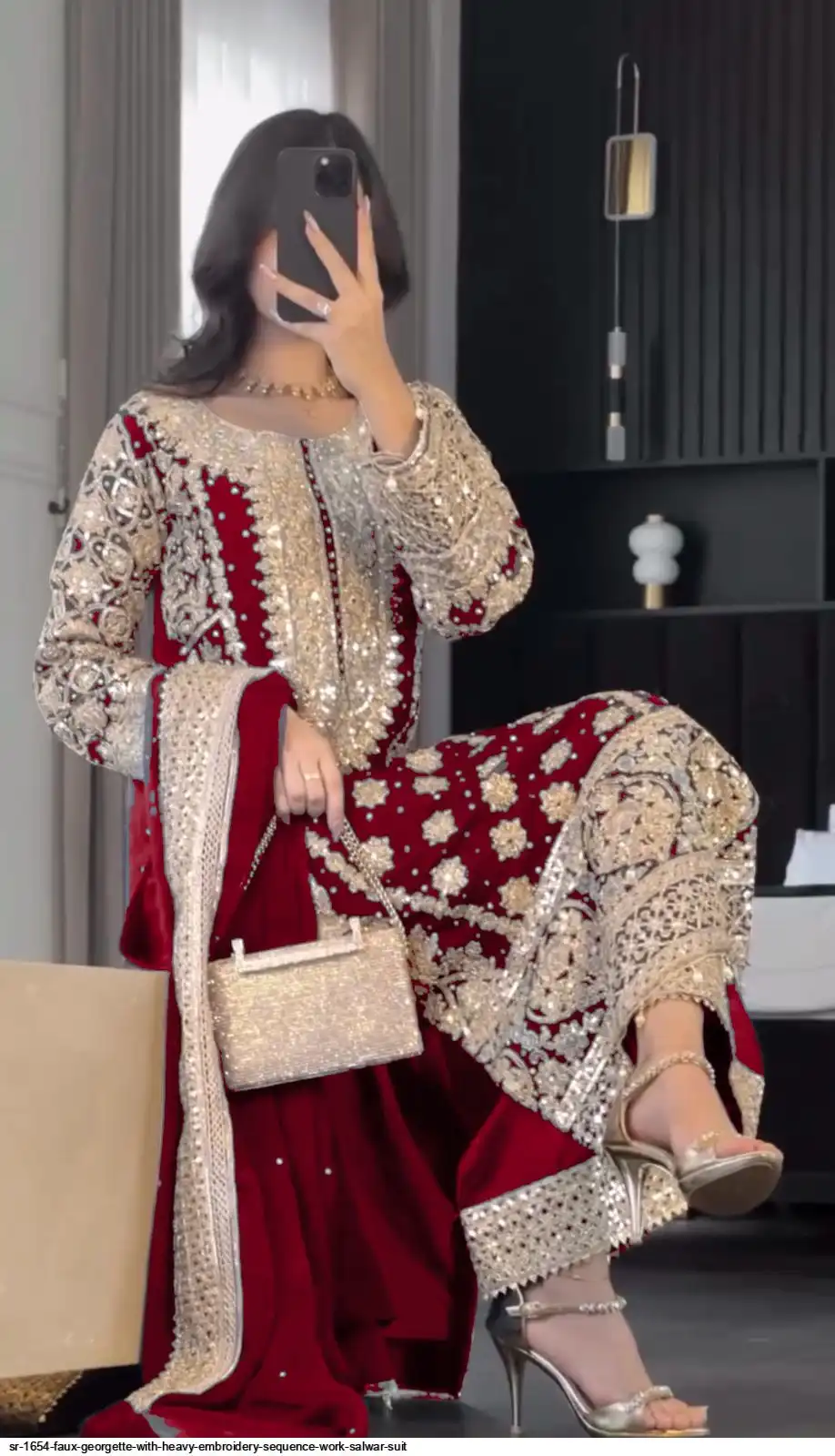 SR 1654 FAUX GEORGETTE WITH HEAVY EMBROIDERY SEQUENCE WORK SALWAR SUIT 1