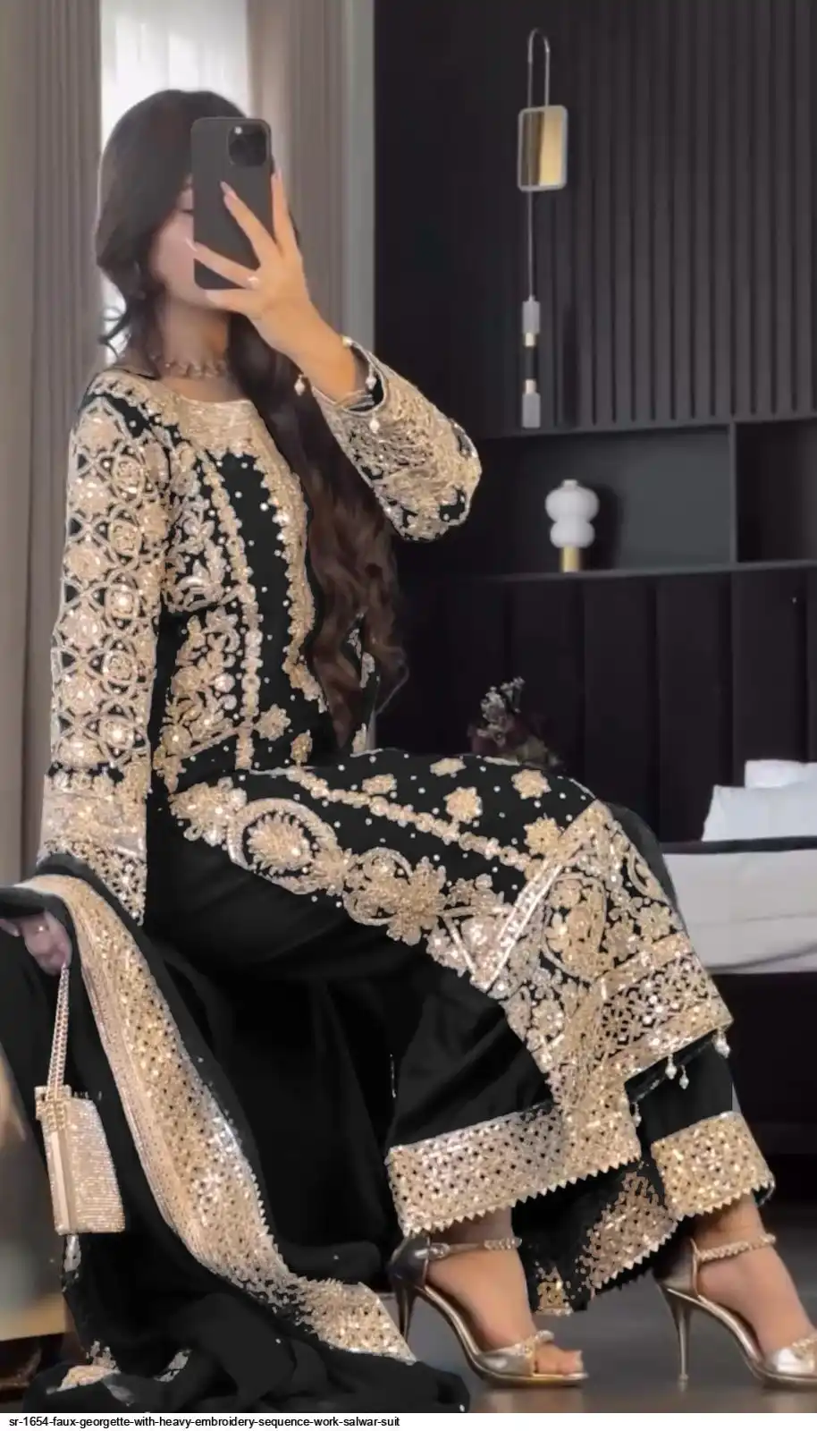 SR 1654 FAUX GEORGETTE WITH HEAVY EMBROIDERY SEQUENCE WORK SALWAR SUIT 2
