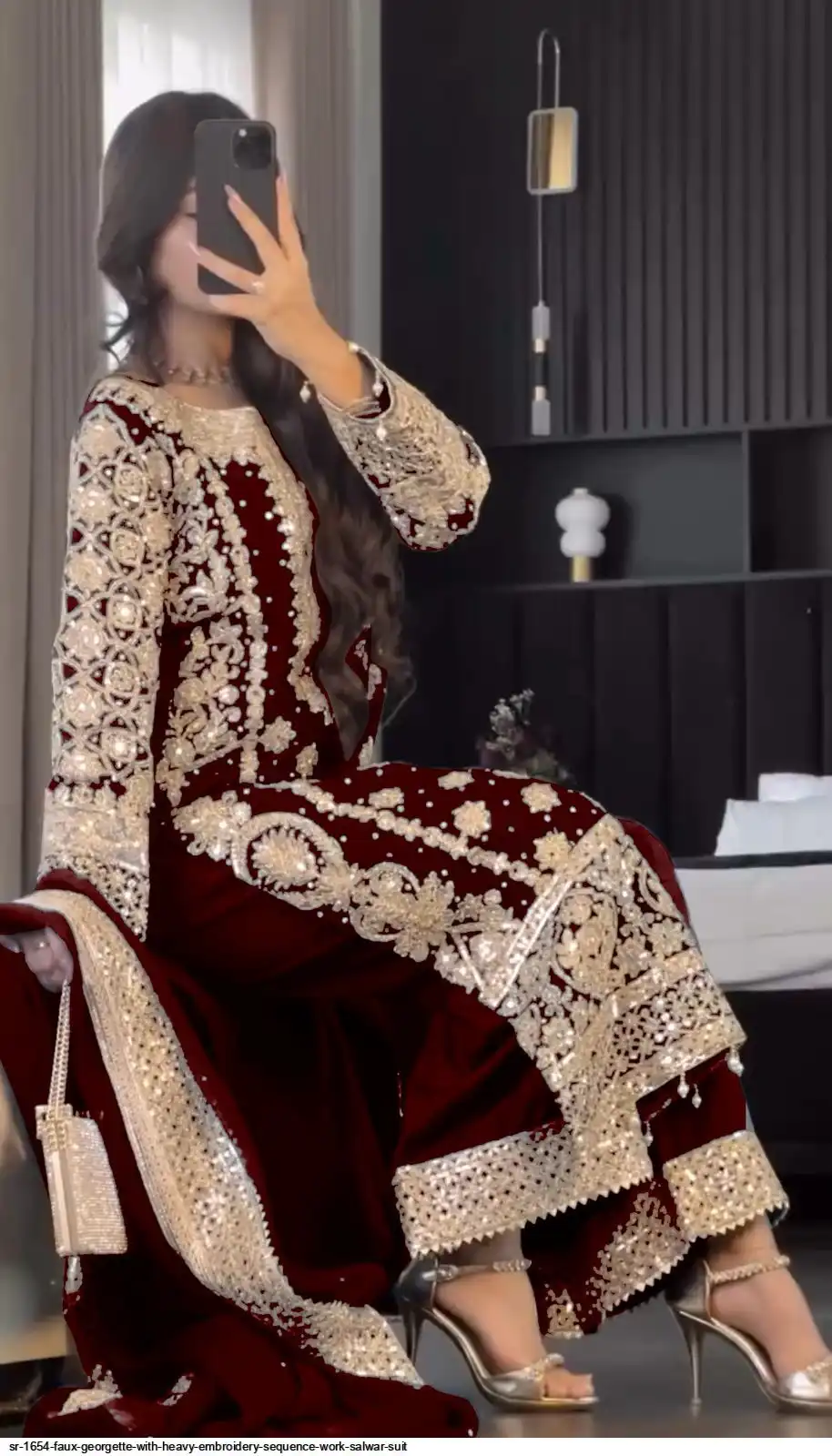 SR 1654 FAUX GEORGETTE WITH HEAVY EMBROIDERY SEQUENCE WORK SALWAR SUIT 3