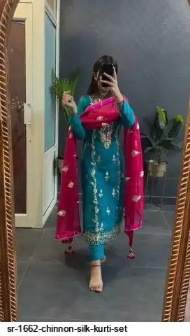SR 1662 CHINNON SILK KURTI SET C