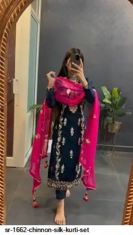 SR 1662 CHINNON SILK KURTI SET A