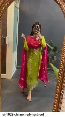 SR 1662 CHINNON SILK KURTI SET D